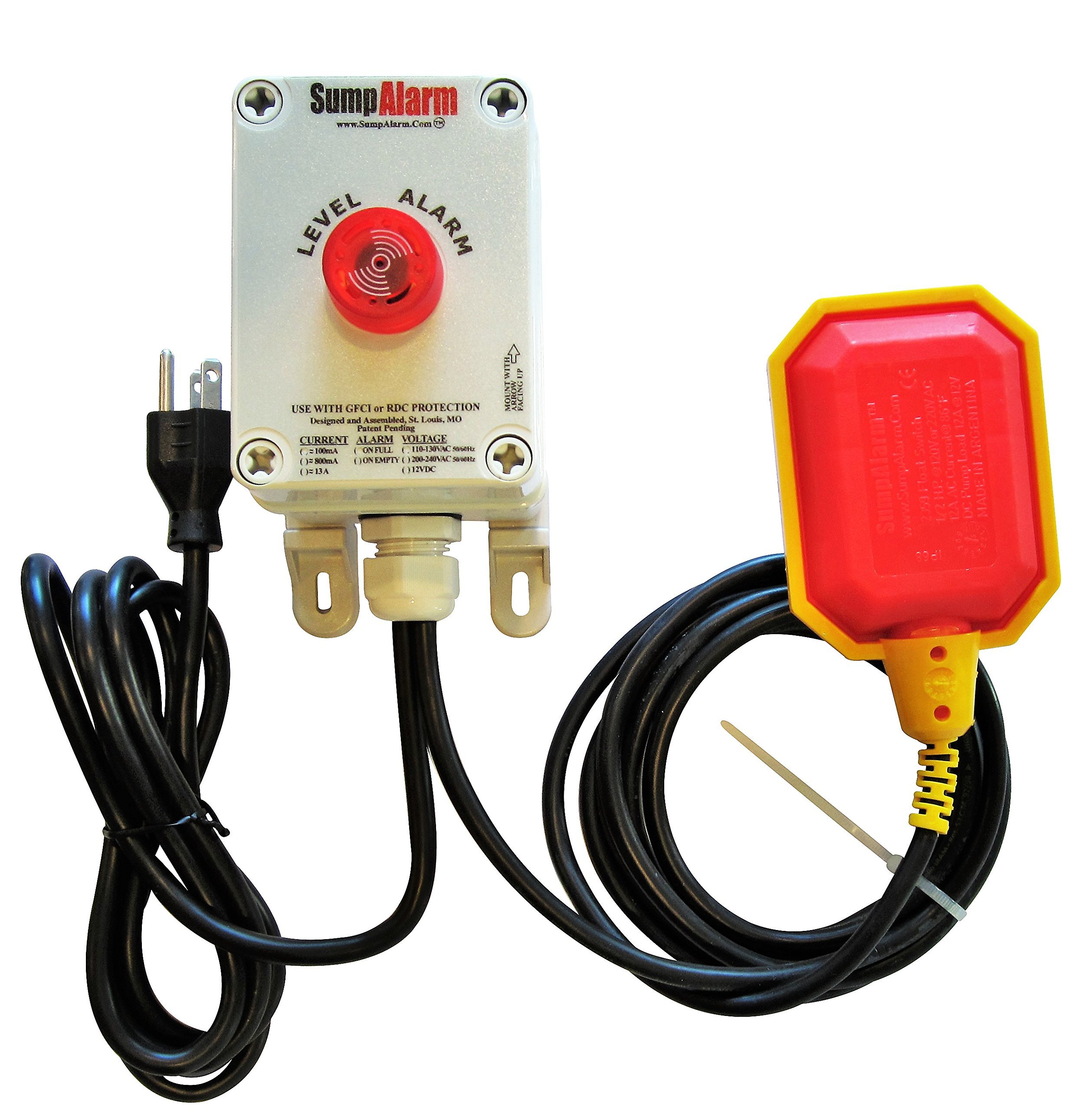 High Water Alarm for Sump Pump & Septic Tank - Weatherproof 90dB Loud Alarm with 16ft Float Switch - Indoor/Outdoor Basement, Crawl Space, Septic System Flood Protection