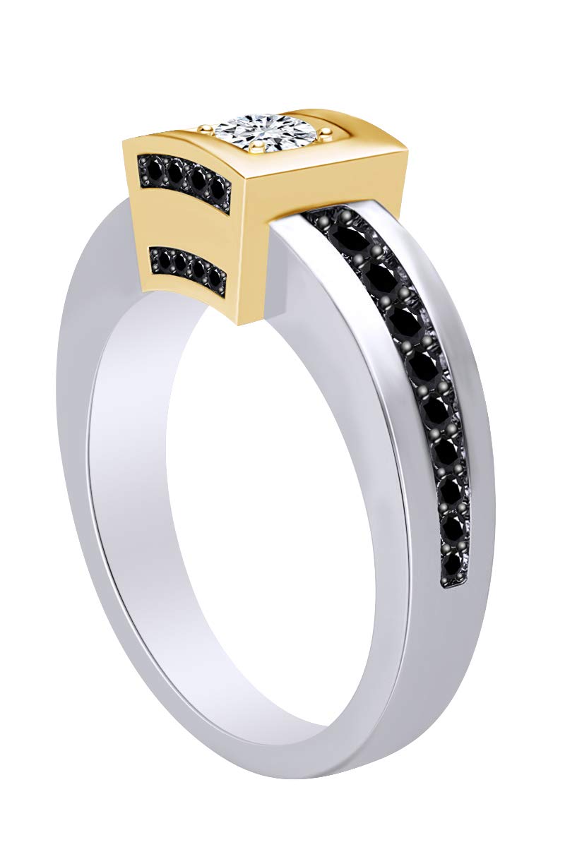 0.90 Carat (Cttw) Round Black & White Natural Diamond Men's Two-Tone Wedding Band Ring in 14K Solid Gold - Perfect Father's Day Gift, Anniversary Present & Luxury Everyday Jewelry for Him