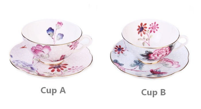 Elegant Ceramic Coffee Cups Set - Creative Bone China Porcelain Tea Cups with Saucers - British Floral Design for Home, Office & Gifts - Perfect for Afternoon Tea, Coffee Break & Decor