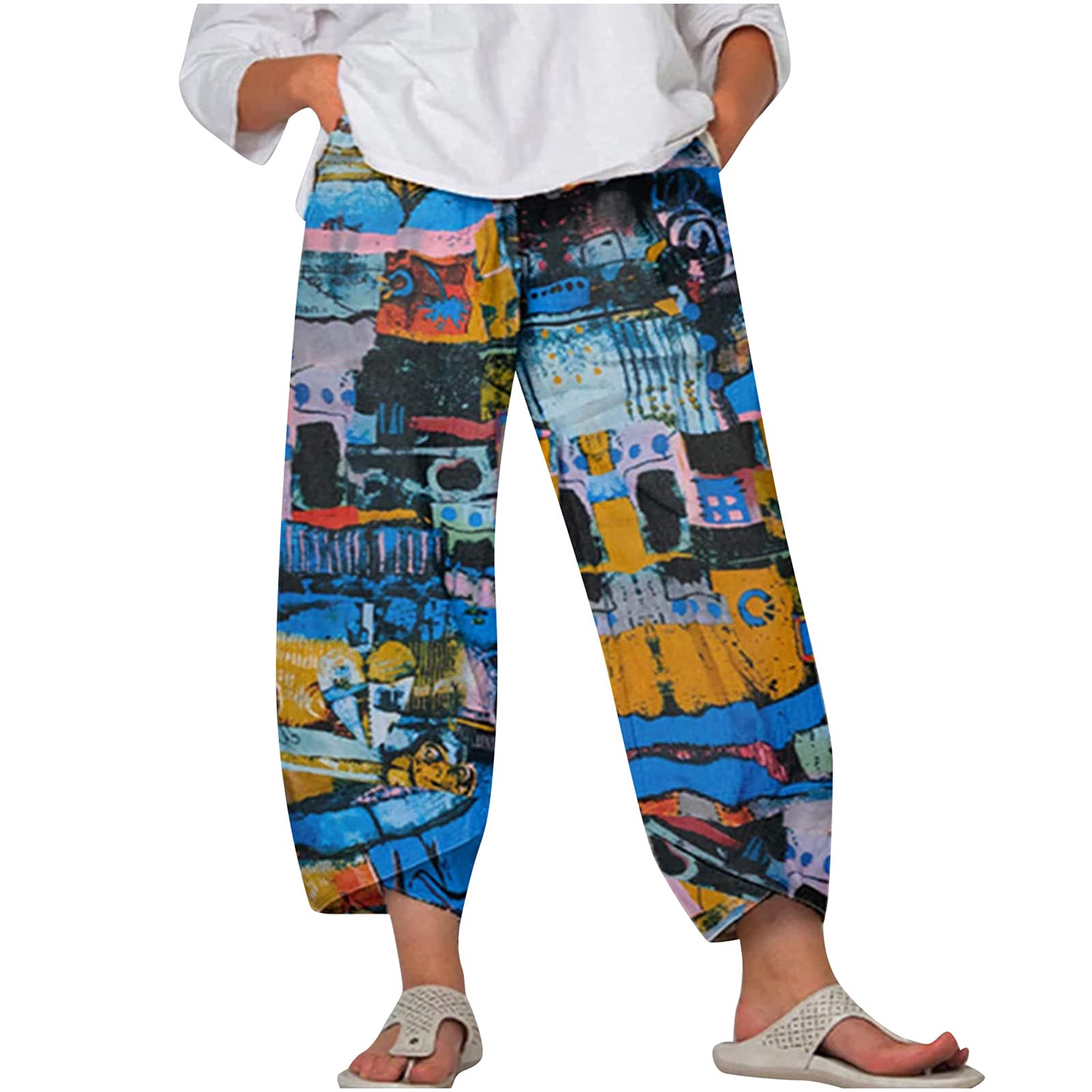 Women's Linen Pants for Summer & Fall - Loose Fit Office Work Pants with Graphic Design | Comfortable Casual Sweatpants for Women | Perfect for Business Casual, Weekend Wear & Travel Outfits