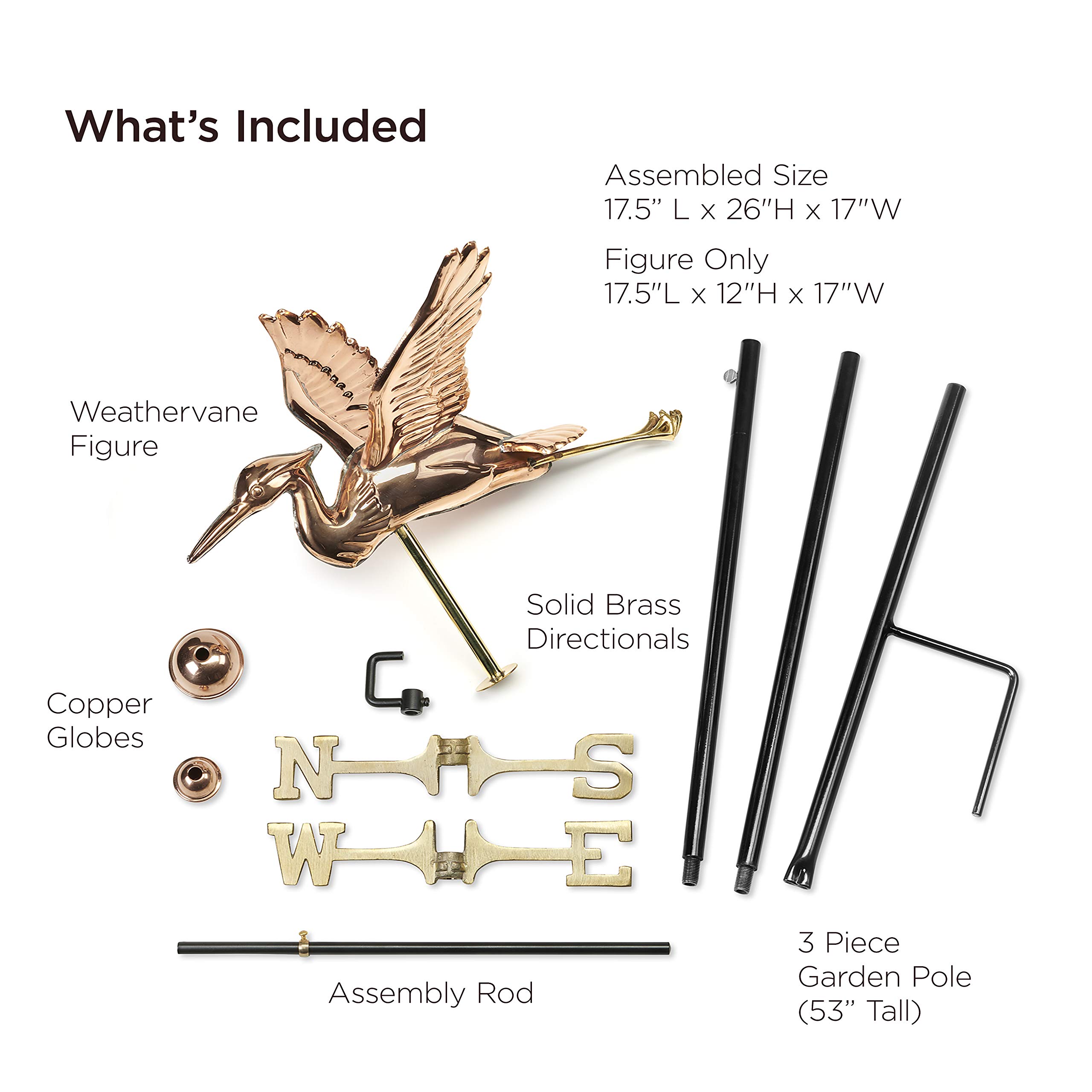 Good Directions 8805PG Blue Heron Weathervane - Polished Copper Garden Weather Vane with Pole for Outdoor Decoration | Perfect for Garden, Patio, Farmhouse & Backyard Decor