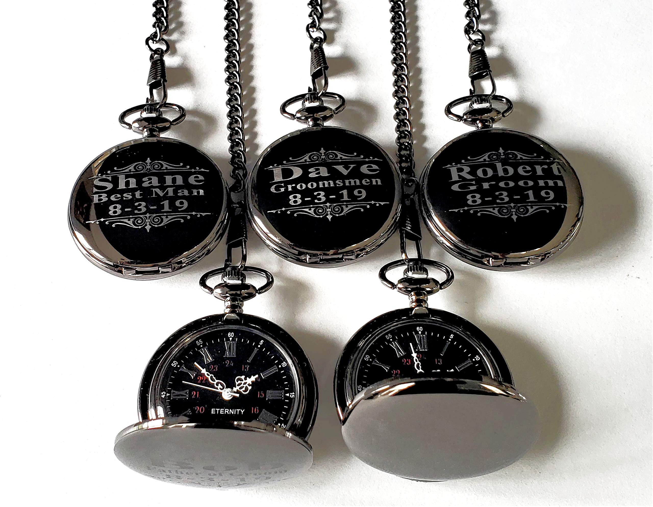 8 Personalized Engraved Pocket Watches with Chain & Gift Box - Custom Groomsmen Wedding Gift Set for Best Man, Bridal Party - Perfect for Vintage Themed Weddings & Anniversary Gifts