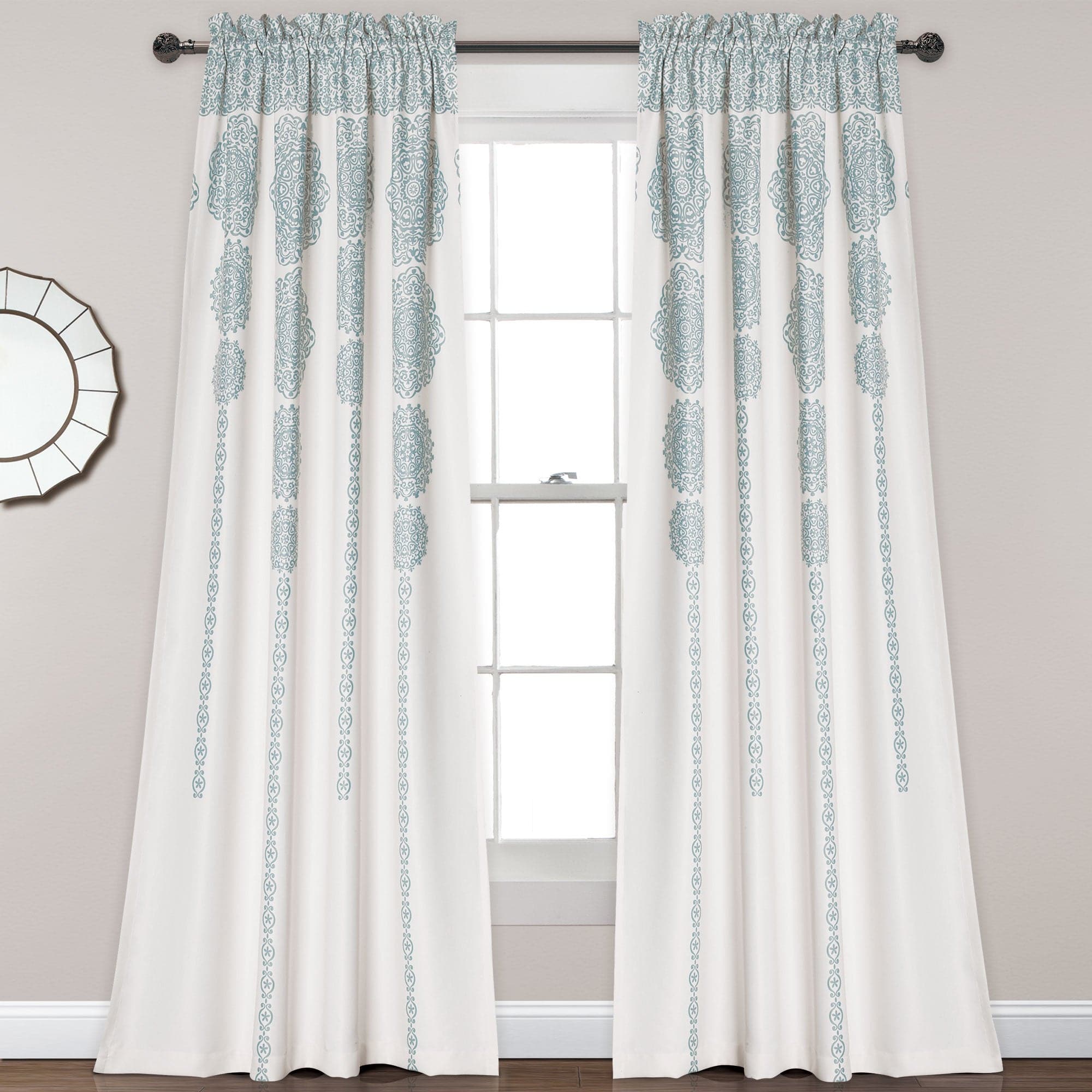 Stripe Medallion Light Filtering Window Curtain Set - Elegant Room Darkening Drapes for Living Room & Bedroom - Perfect for Privacy & Sun Protection