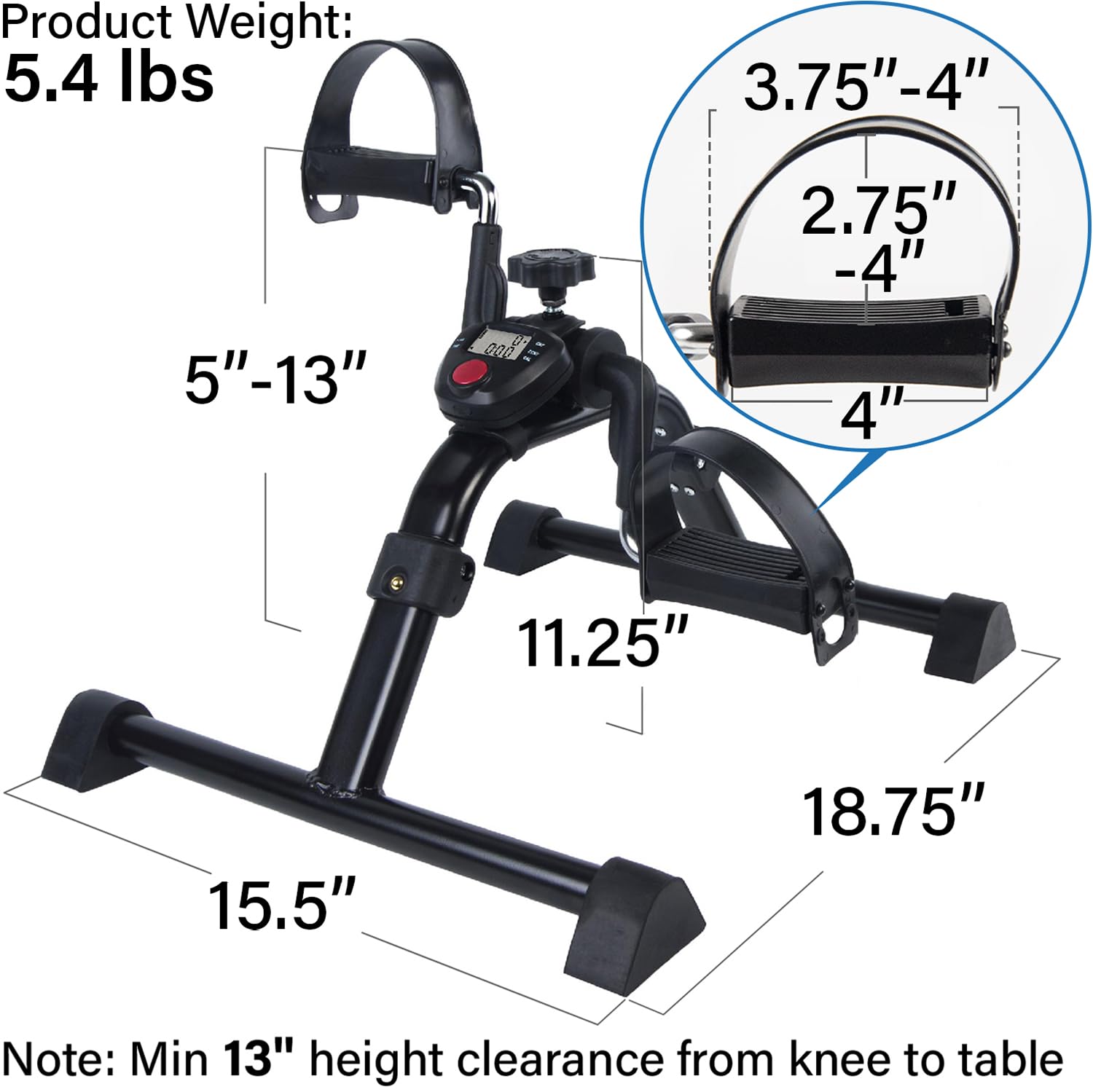 Vaunn Under Desk Bike Pedal Exerciser with LCD Display - Portable Foot Cycle Machine for Home Office, Physical Therapy & Fitness - Improve Circulation While Working or Watching TV