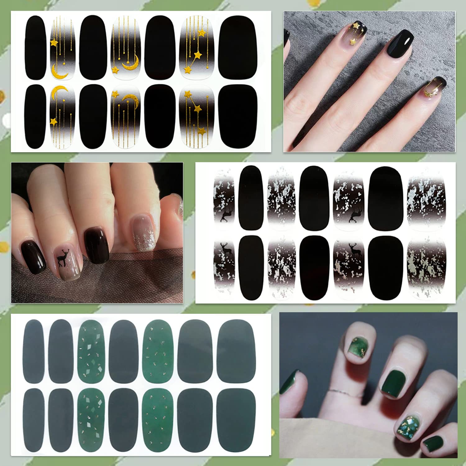 WOKOTO 16 Sheets Mix Design Full Nail Wraps - Gel Nail Polish Strips for Women | Peel & Stick Nail Art Stickers | Gradient Pointed Design | Perfect for Parties, Weddings & Everyday Wear