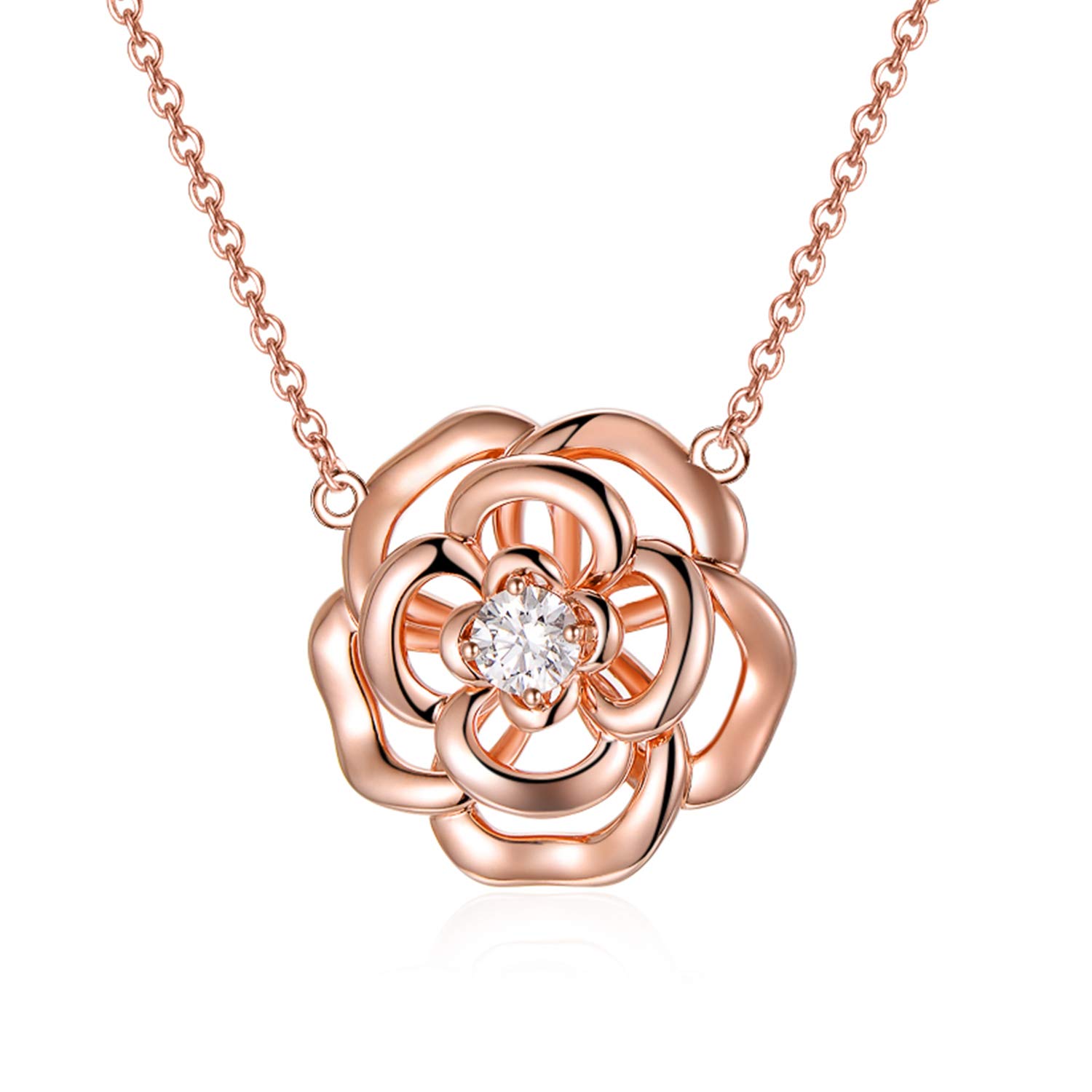 Elegant AOBOCO Sterling Silver Heart Rose Flower Necklace with Austrian Crystals - Perfect Anniversary & Birthday Gift for Women | Romantic Jewelry for Date Nights & Special Occasions