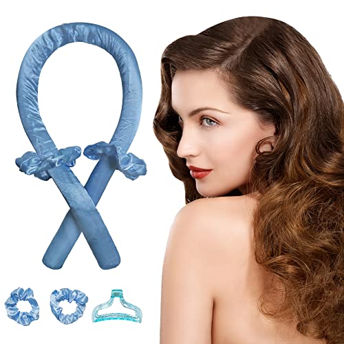 Heatless Curling Rod Headband for Long Hair - No Heat Hair Curlers Set with Soft Foam Rollers, Hair Clips & Scrunchie - Overnight Sleeping Curlers for Natural Waves - DIY Hair Styling Tool for Lazy Girls (Blue) | Perfect for Overnight Styling, Bedtime Hair Care & Effortless Morning Waves
