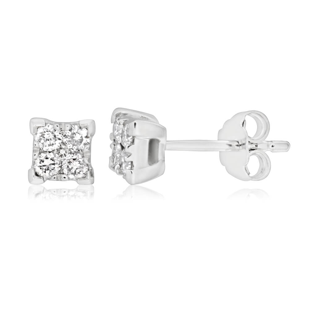 9ct White Gold 1/4 Carat Diamond Stud Earrings - 10 Brilliant Cut Diamonds for Women | Perfect for Weddings, Anniversaries & Special Occasions