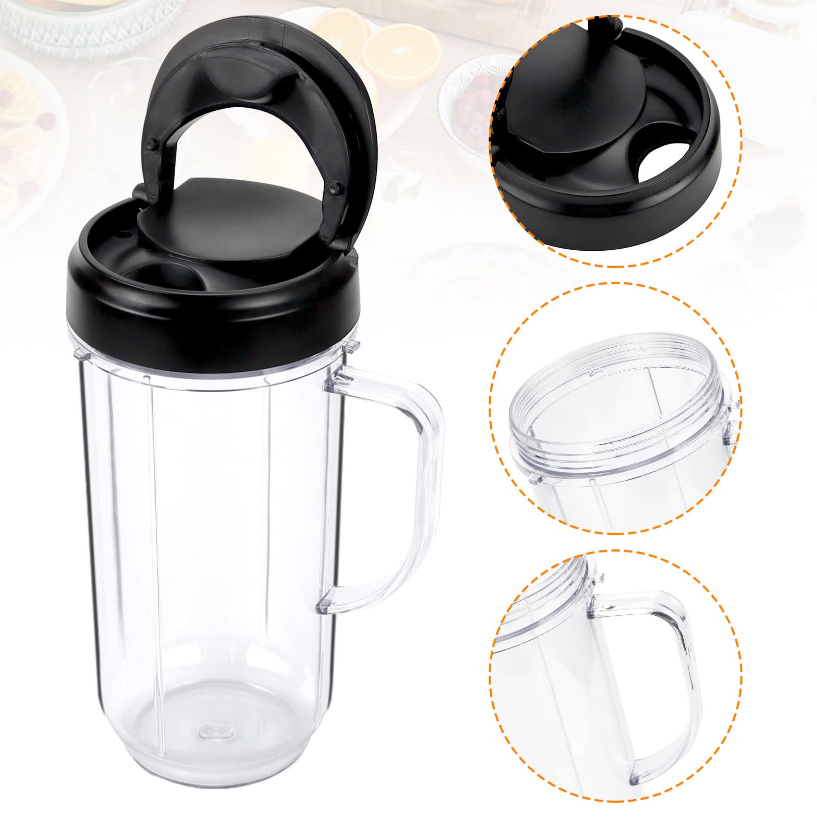 22 OZ Tall Insulated Travel Mug with Flip Top Lid - Replacement Cup for Magic Bullet Blender MB1001 & 250W Juicers - BPA-Free Plastic with Handle - Perfect for Smoothies, Coffee & On-the-Go Drinks - Pack of 2