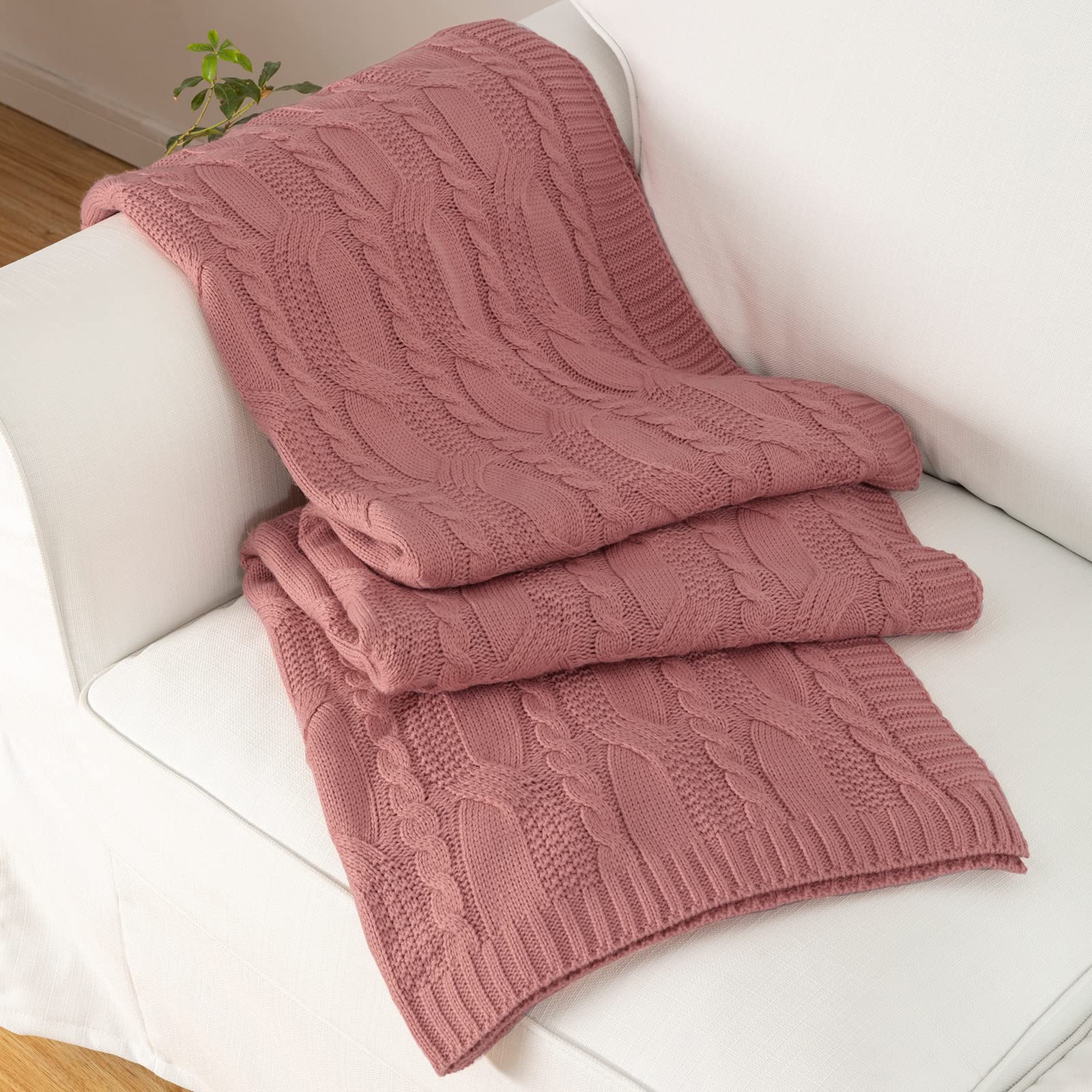 Aormenzy Soft Cozy Dusty Pink Knit Throw Blanket - 50