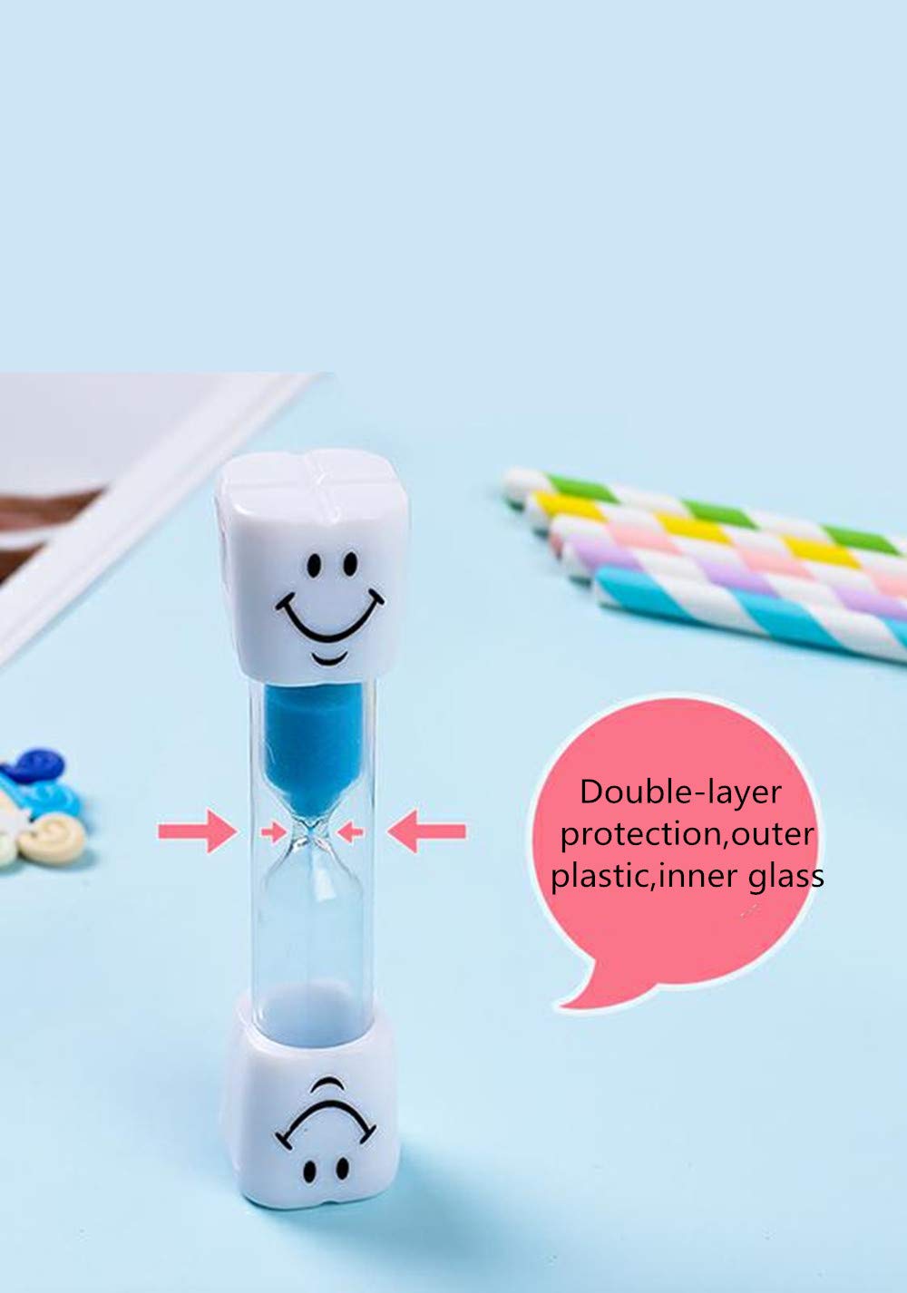 6-Pack Colorful Smiley 3-Minute Sand Timer Set for Kids Teeth Brushing - Fun Motivational Tool for Oral Hygiene & Classroom Activities