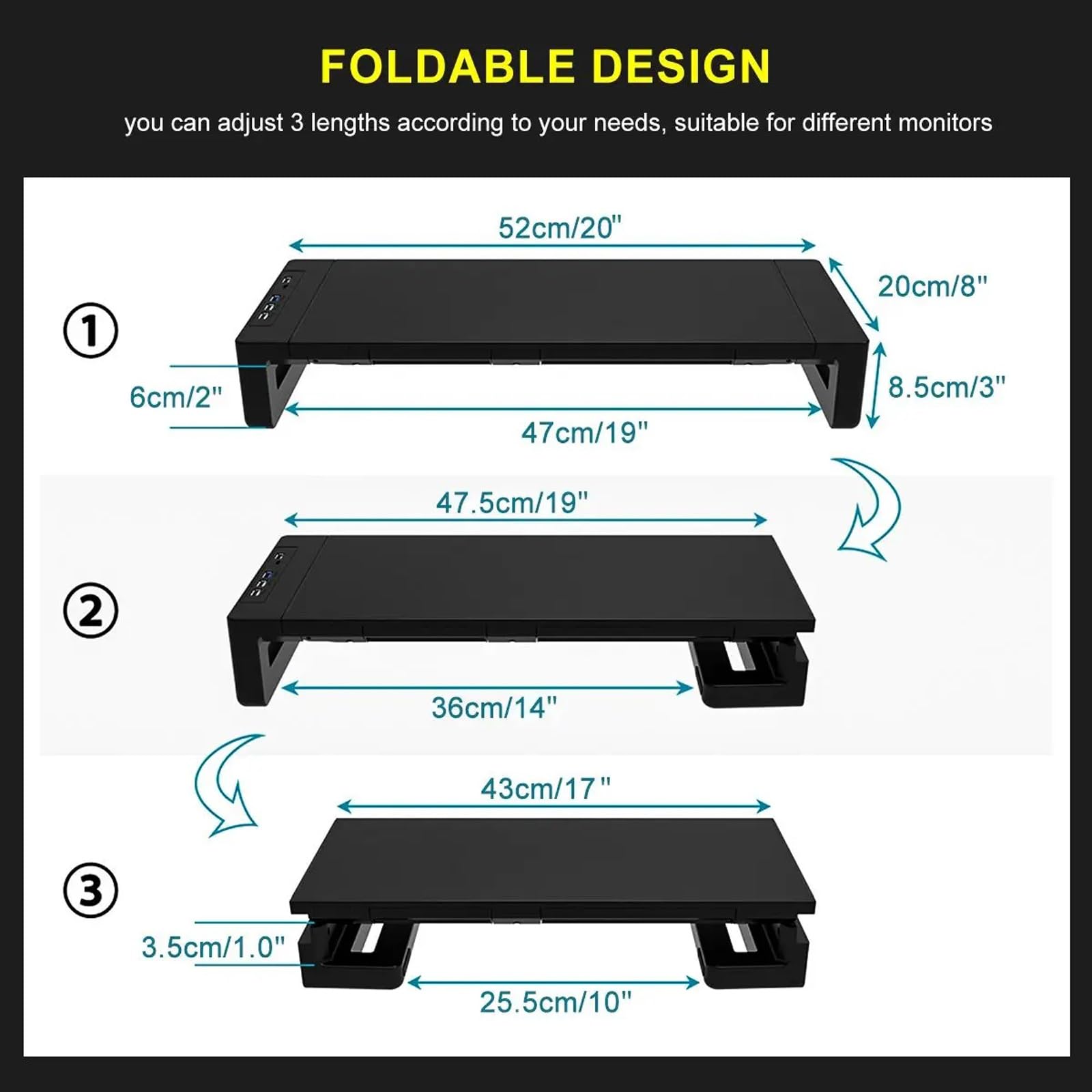 IGERCN Black Laptop Monitor Stand with USB 3.0 Port & Storage Drawer - Ergonomic Computer Screen Riser for Desk Organization, Perfect for Home Office & Gaming Setup