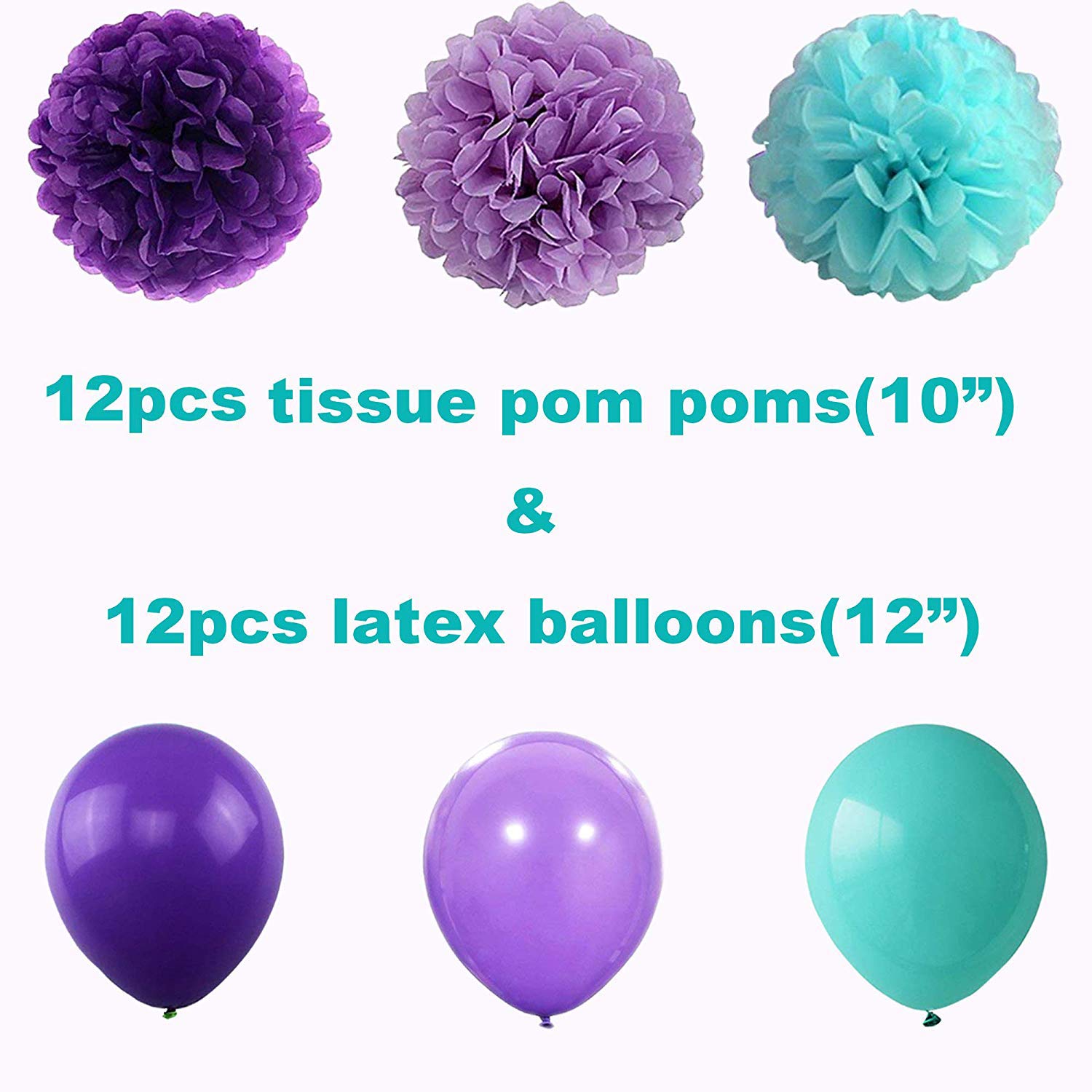 Mermaid Birthday Party Decorations Kit - Seashell Banner, Balloons, Paper Pompom Flowers & Hanging Swirls - Happy Birthday Banner for Girls & Women - Perfect for Underwater Themed Parties, Baby Showers & Princess Celebrations