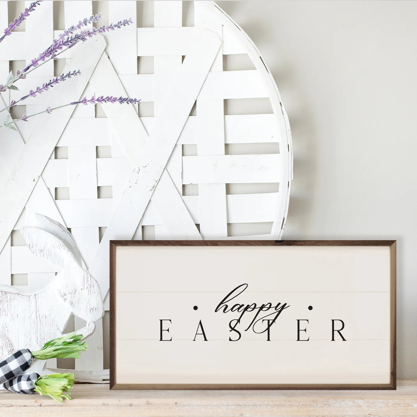 Happy Easter White Wood Framed Print - Easter Home Decor, Spring Wall Art for Living Room, Bedroom & Office - Perfect Gift for Easter Celebrations