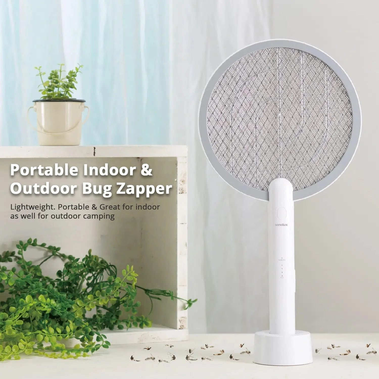 Senelux Electric Fly Swatter & Bug Zapper - USB Rechargeable 2-in-1 Mosquito Killer Racket for Indoor/Outdoor Pest Control - Perfect for Home, Camping, and Patio Use
