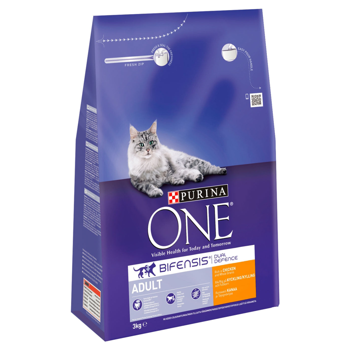 Purina ONE Adult Dry Cat Food with Real Chicken & Whole Grains - 3kg Bag for Healthy Skin & Coat - Ideal for Indoor & Outdoor Cats