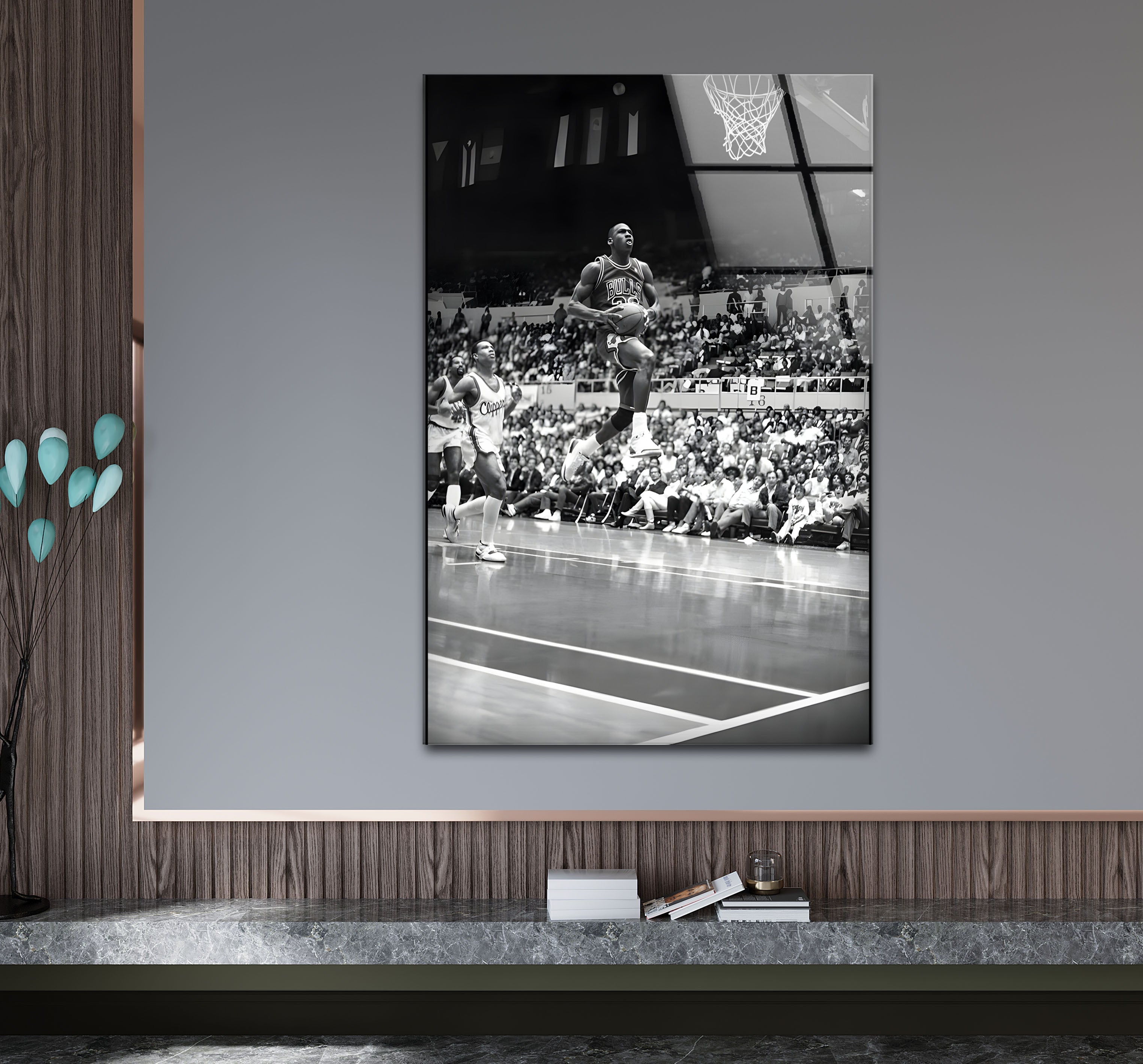 Michael Jordan Black and White Glass Wall Art - Premium Basketball Decor for Home, Office, or Man Cave