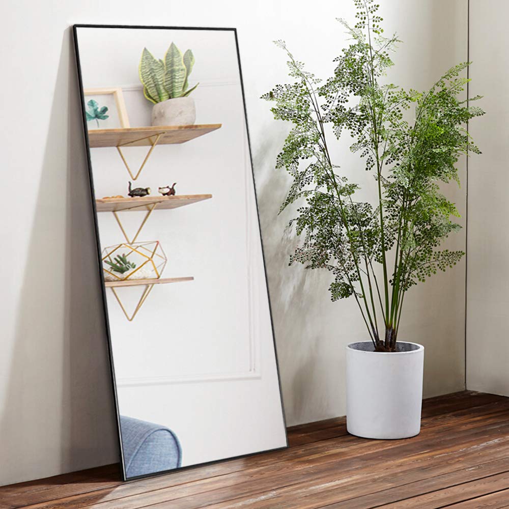 **MIRUO 63x20 Inch Full Length Mirror - Wall Mounted & Floor Standing Large Body Mirror for Home Decor, Living Room, Bedroom, Dressing Room - Black Frame (JJ00371AAF-M-USAM021)**