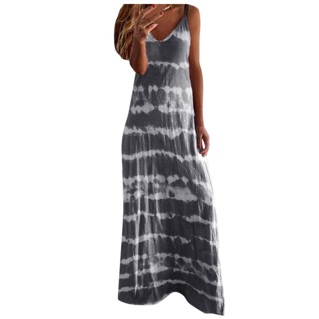 Gloneld Women's Casual Gradient Striped Printed V-Neck Maxi Dress - Sleeveless Summer Cami Dress for Beach, Party & Vacation Outfits