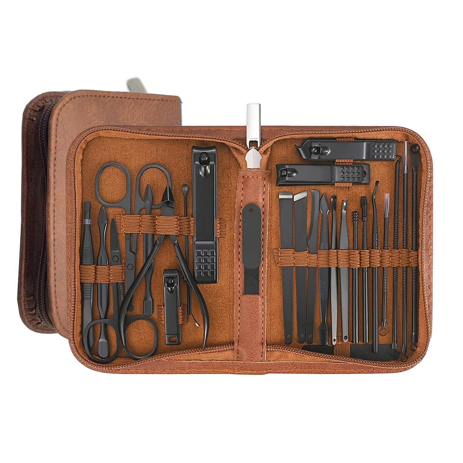 Premium 26-Piece Stainless Steel Manicure Set with Nail Clippers & Care Tools in Leather Travel Case - Portable Nail Care Kit for Home, Travel & Gifts (Brown) - Perfect for Salons, Spas & On-The-Go Grooming