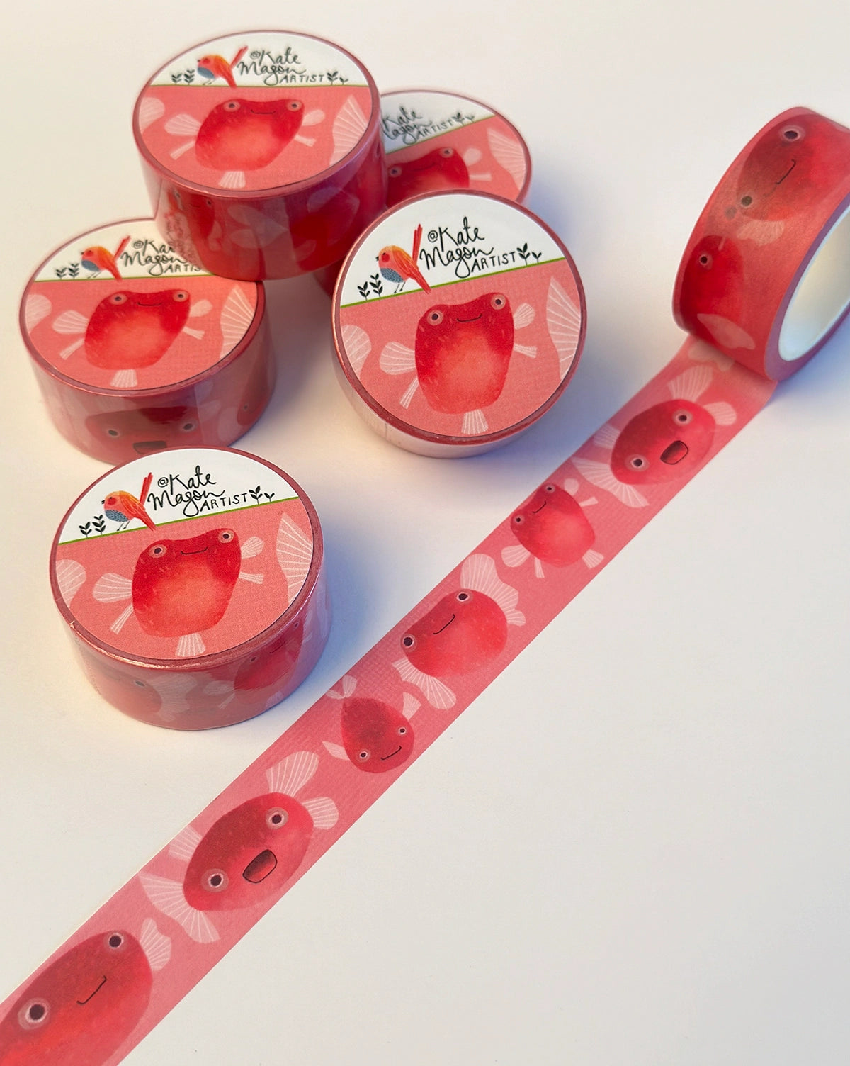 Blowfish Pink Washi Tape - Decorative Japanese Paper Tape for Scrapbooking, Journaling, DIY Crafts, Gift Wrapping & Home Decor