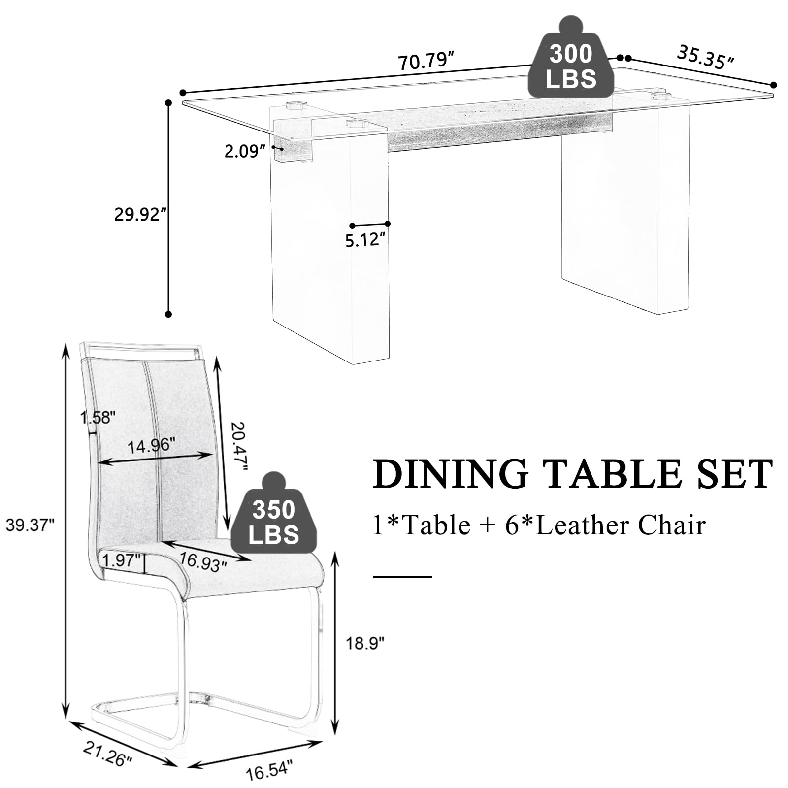 **FURNITO 71-inch Modern White Dining Table Set for 6 with PU Leather Chairs - Kitchen & Dining Room Furniture - Easy Assembly for Home & Entertaining**