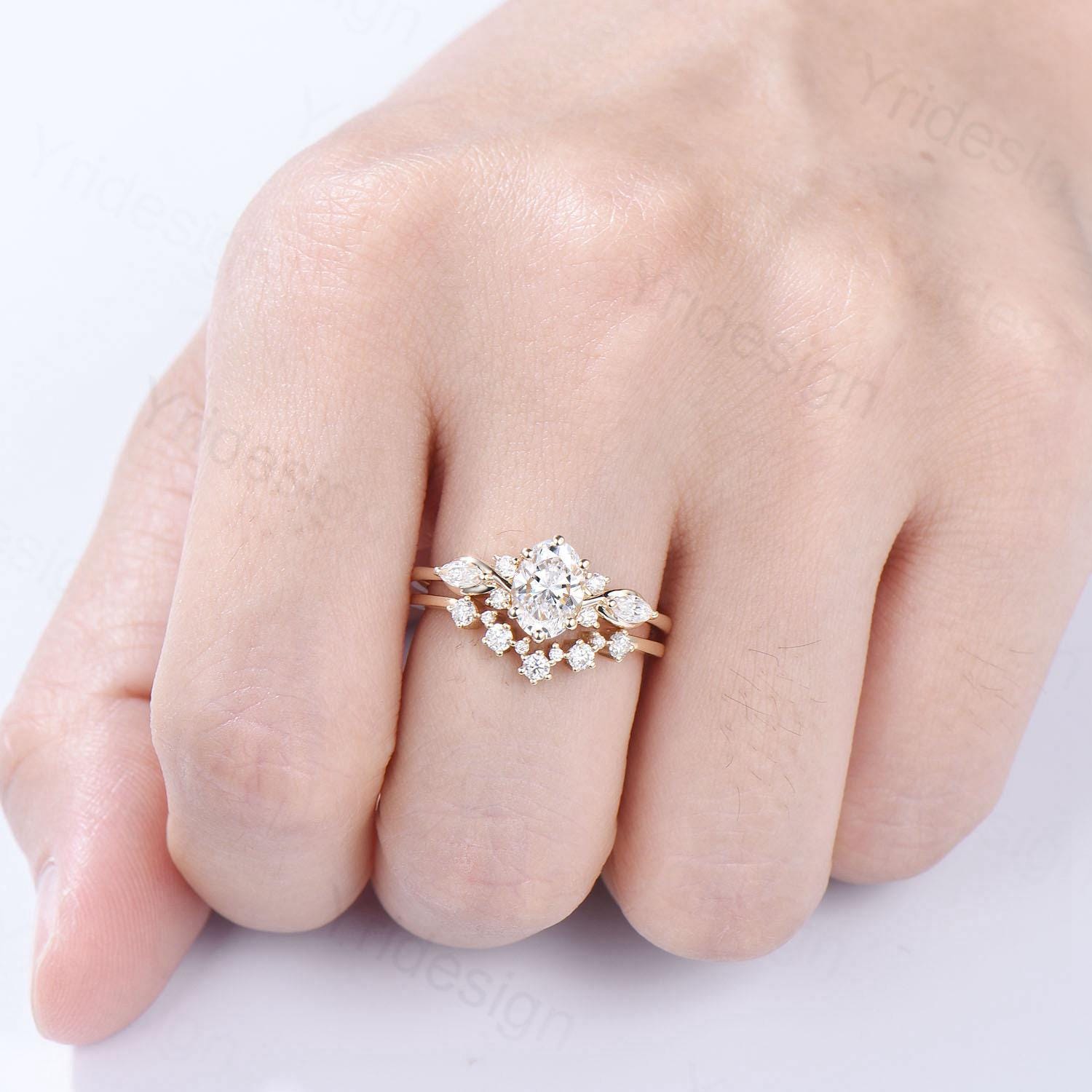 1 Carat VVS D Oval Lab Grown Diamond Engagement Ring Set with IGI Certificate - Unique Twisted Bridal Ring for Women - Perfect for Proposals, Weddings & Anniversary Gifts