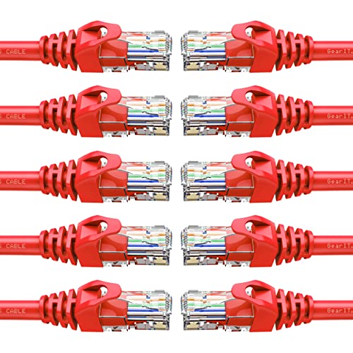 GearIT Cat6 Ethernet Cable 5 ft - High Speed 550MHz Network Cable, Snagless RJ45 Patch Cord for Gaming, Streaming & Office Use - Red (5 Feet) - Perfect for Home, Office & Data Centers