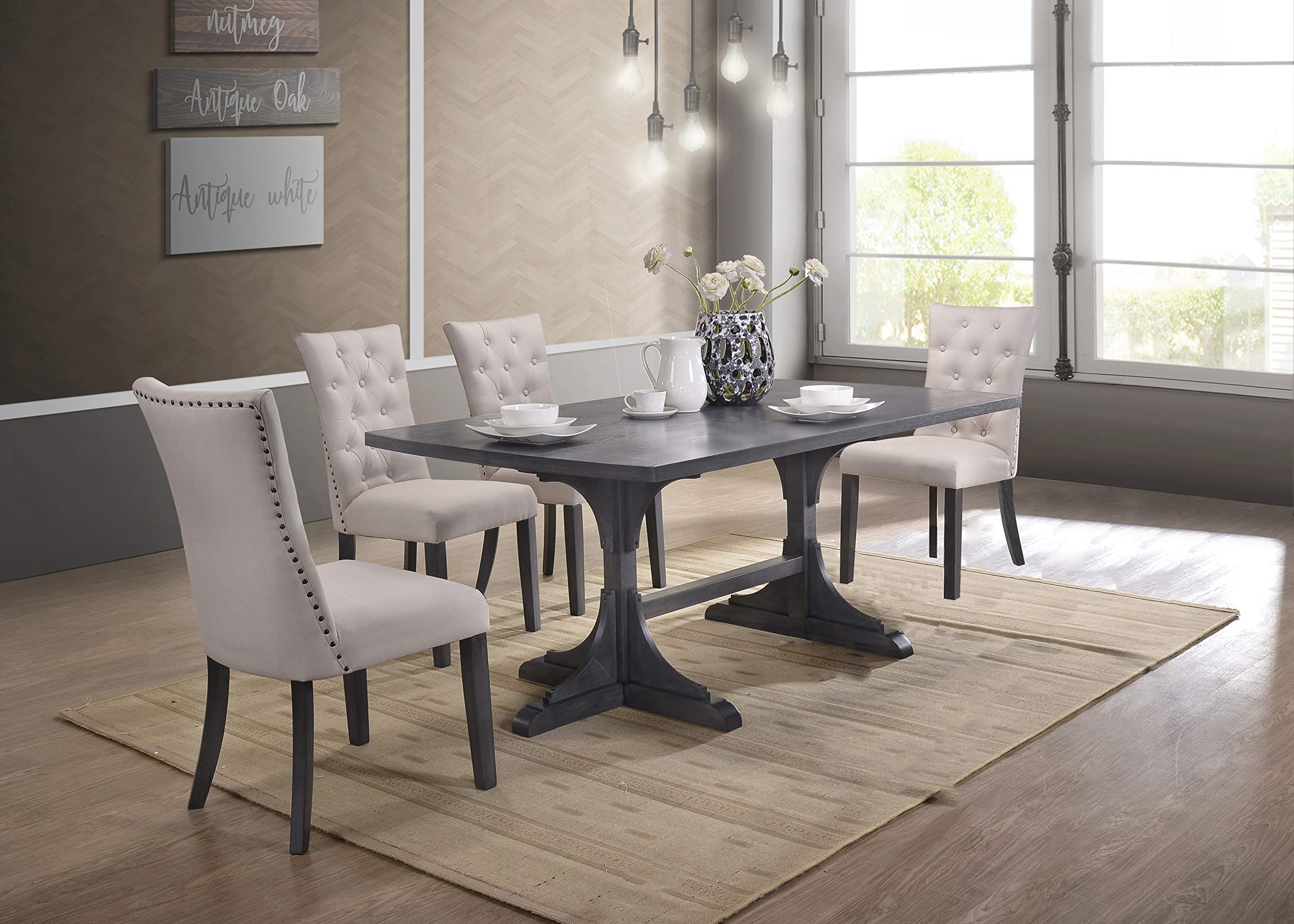 Premium 5-Piece Dining Room Set - Light Gray Modern Kitchen Table & Chairs for Family Gatherings & Dinner Parties