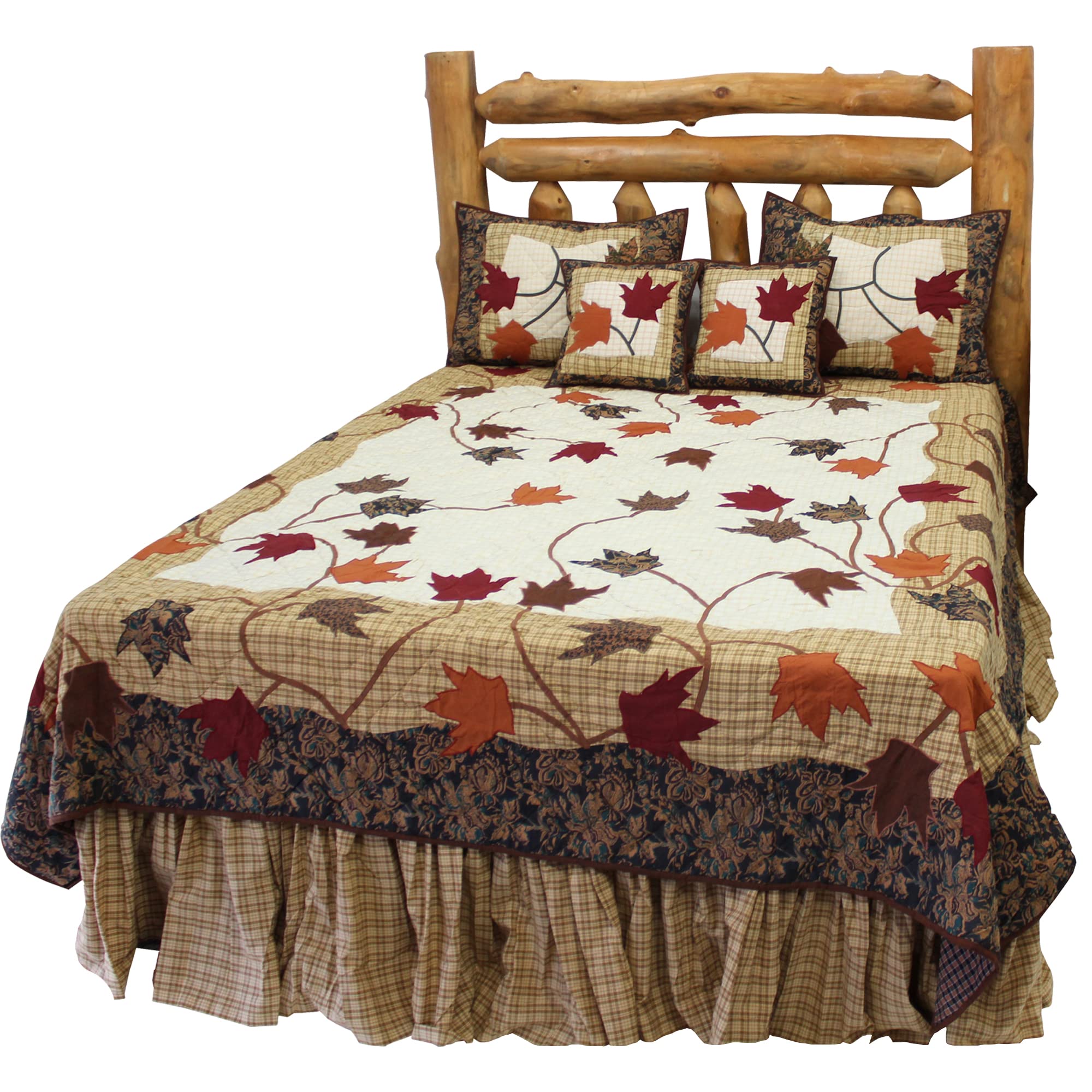 Autumn Bliss Queen Quilt Set - 4 Piece Cotton Bedding (85x95 Quilt, 21x27 Pillow Shams, 60x80 Bed Skirt) with Hand-Cut Applique Designs | Cozy Fall Bedroom Decor for Master Suite or Guest Room