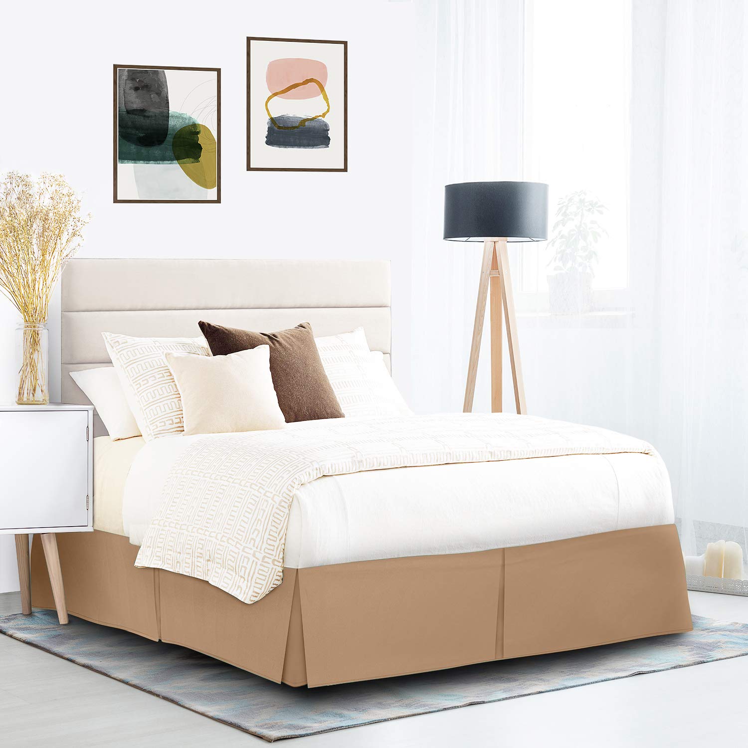 Nestl Light Brown Full XL Bed Skirt - 14 Inch Drop Brushed Microfiber Bed Skirt - Hotel Quality Pleated Bedding - Shrink & Fade Resistant - Perfect for Guest Rooms, Master Bedrooms & Luxury Hotels