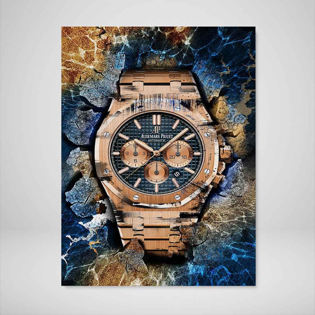 DEVICI AP Royal Oak Chronograph 18K Gold Inspired Watch Wall Art - Luxury Motivational Canvas Poster for Men's Home & Office Decor | Perfect for Living Room, Bedroom or Man Cave