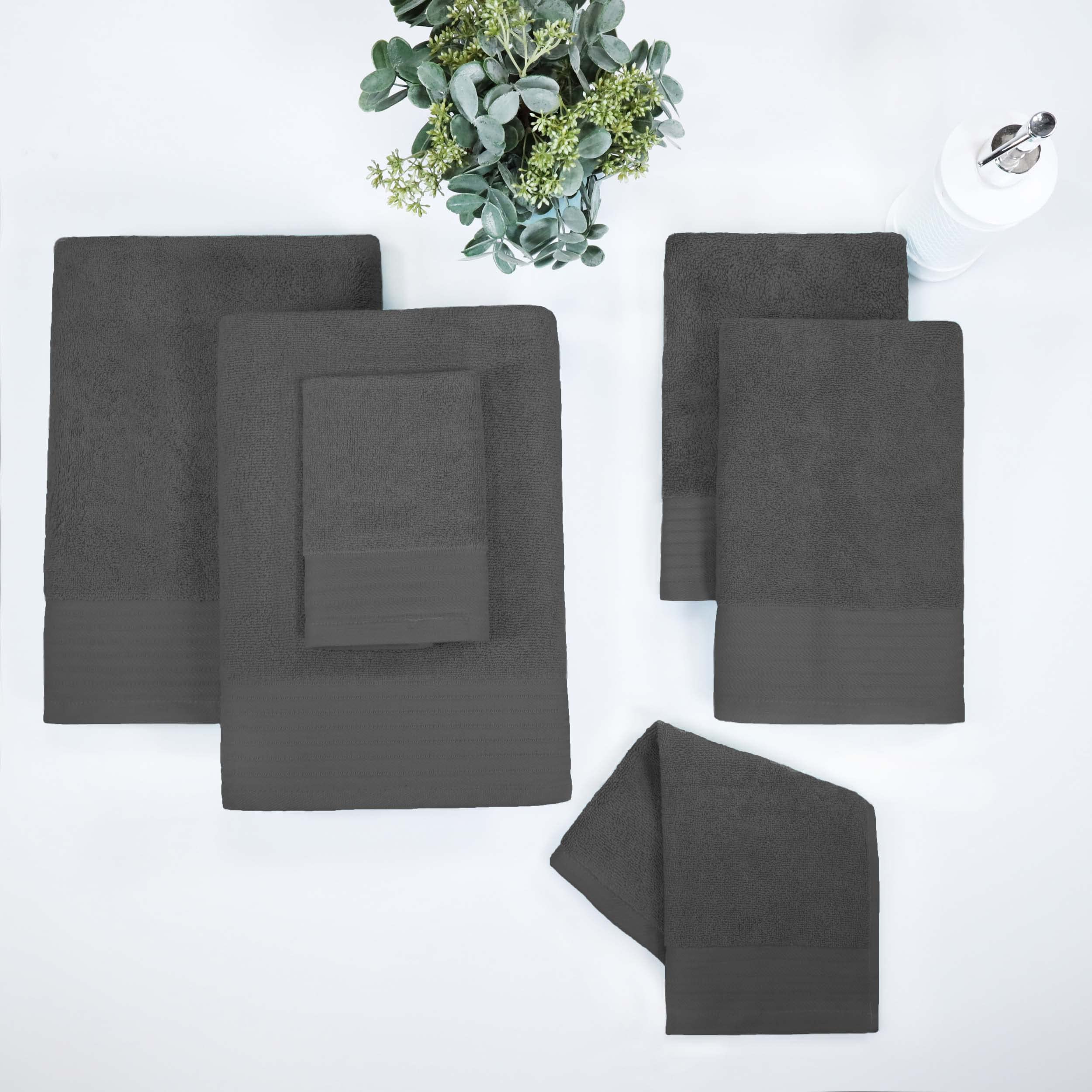 Premium Herringbone Turkish Cotton Towel Set - 6-Piece Highly Absorbent Bath, Hand & Face Towels for Spa, Guest & Master Bathroom | Soft Luxury Towels for Hotel, Home & Gym Use | Grey Solid Color