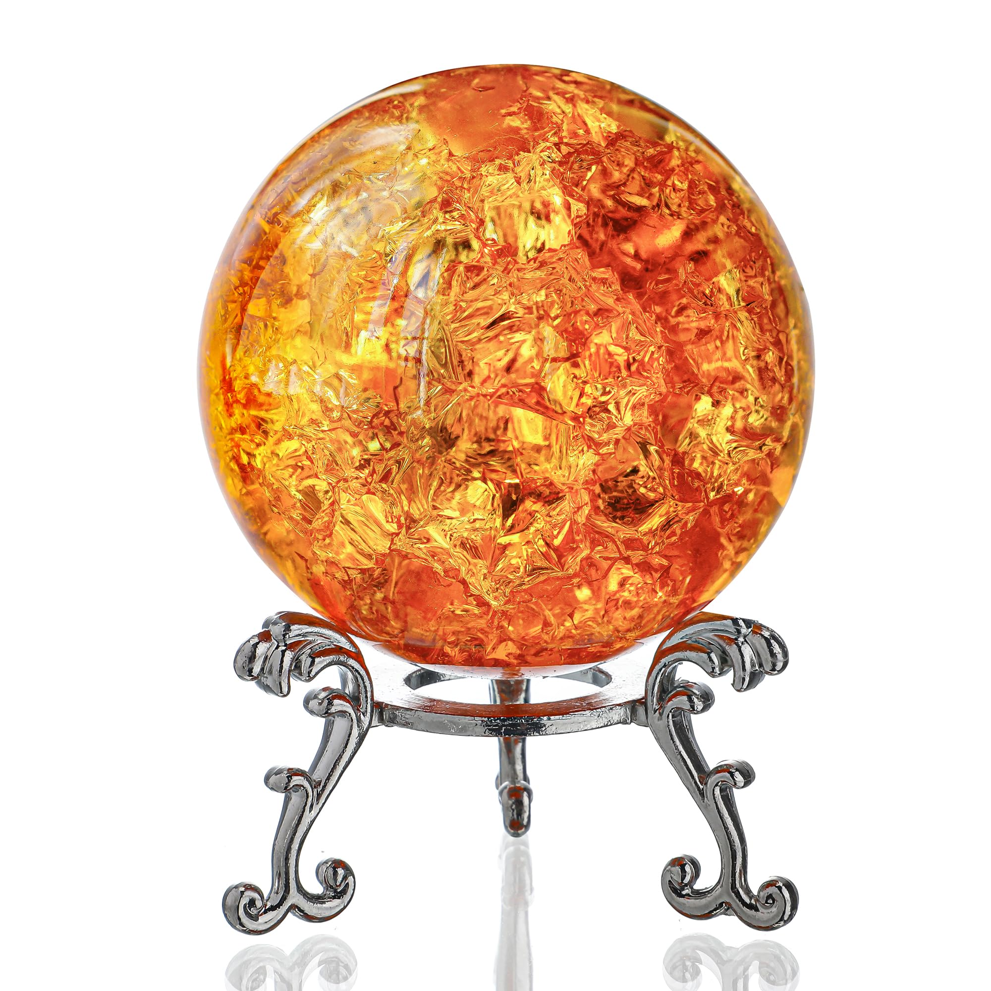 Kanpura 2.3 Inch Amber Ice Cracked Ball Crystal Ball - Feng Shui Paperweight, Glass Ball Decor for Home, Fish Tank Accessories, Rockery & Office Desk - Perfect for Meditation, Gift Giving & Interior Design
