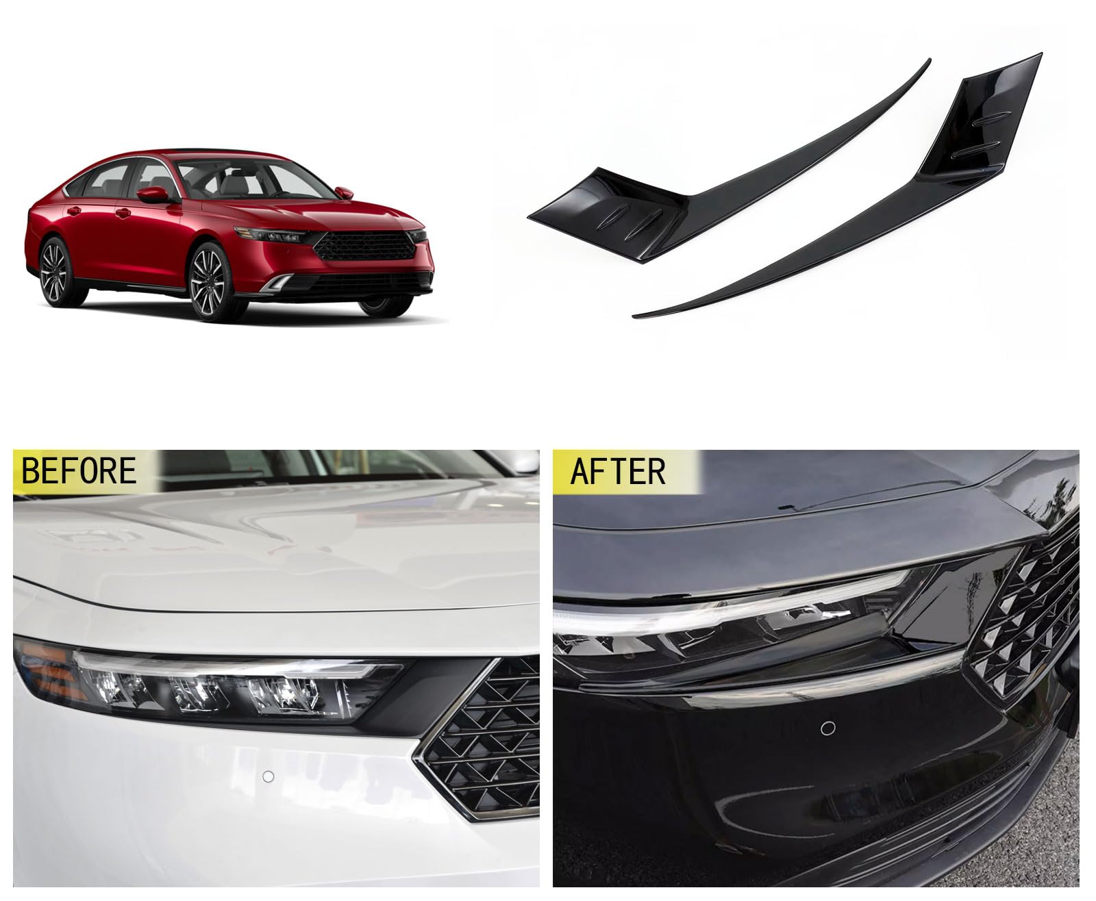 2023-2024 Honda Accord Front Headlight Eyelid Cover Trim - ABS Black Headlight Eyebrow Panel Sticker (2PCS) | Exterior Car Accessories for Enhanced Style & Night Driving Safety