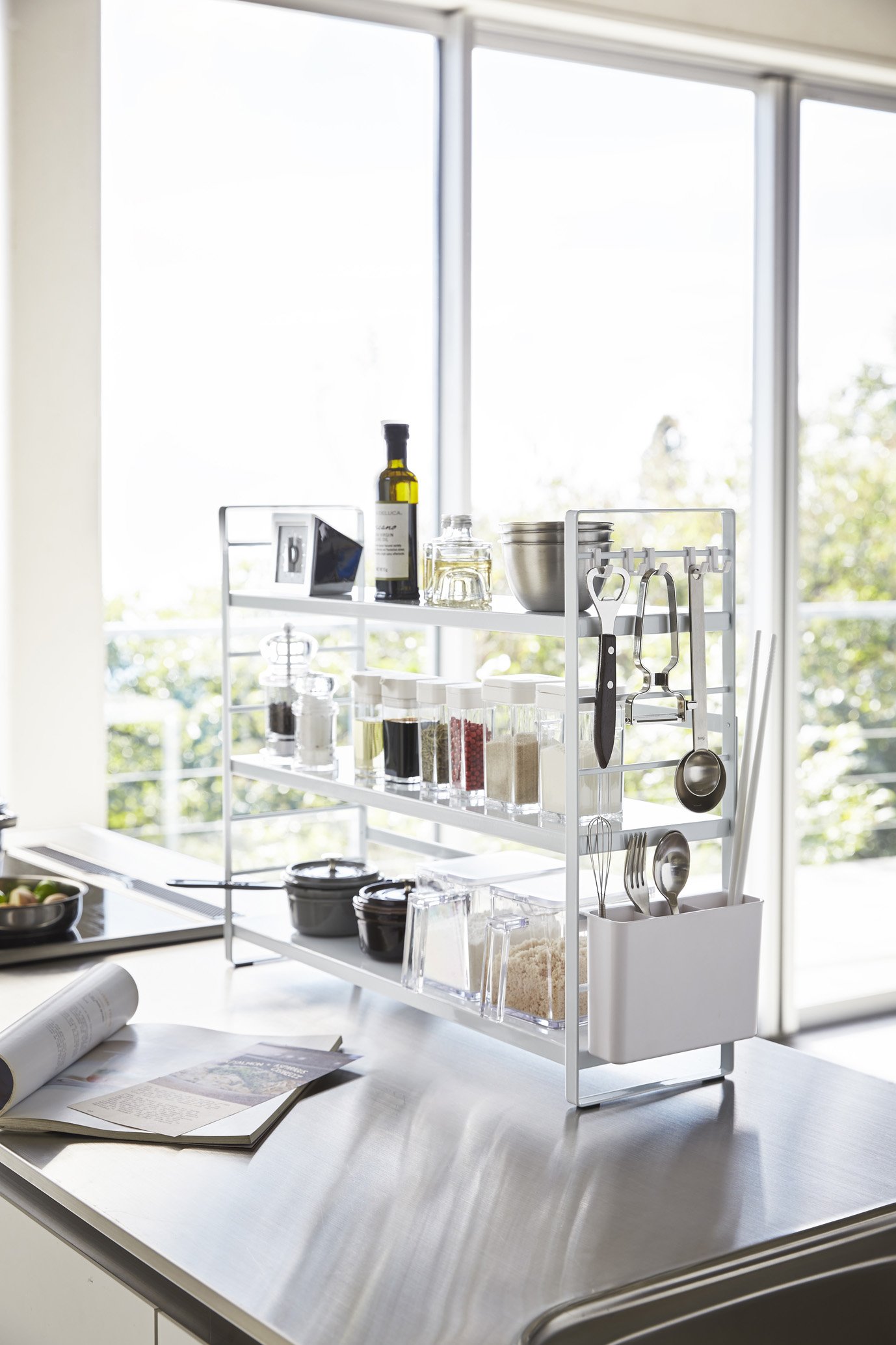 Yamazaki 3257 Over the Sink Kitchen Storage Rack - White, 22.8 x 6.3 x 17.9 Inches (58 x 16 x 45.5 cm) - Space Saving Tower Rack for Spices, Utensils & Cutlery - Perfect for Small Kitchens & Apartment Organizing