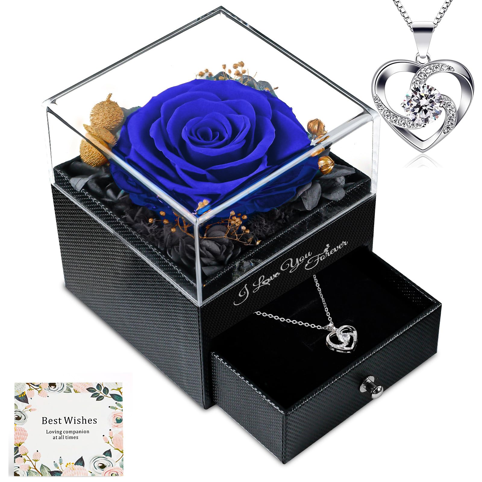 Eternal Rose Necklace - Real Preserved Rose Jewelry in Gift Box for Valentine's Day, Mother's Day, Wedding & Anniversary - Perfect Romantic Gift for Women (Birthday Present, Home Decor, Wedding Centerpiece)