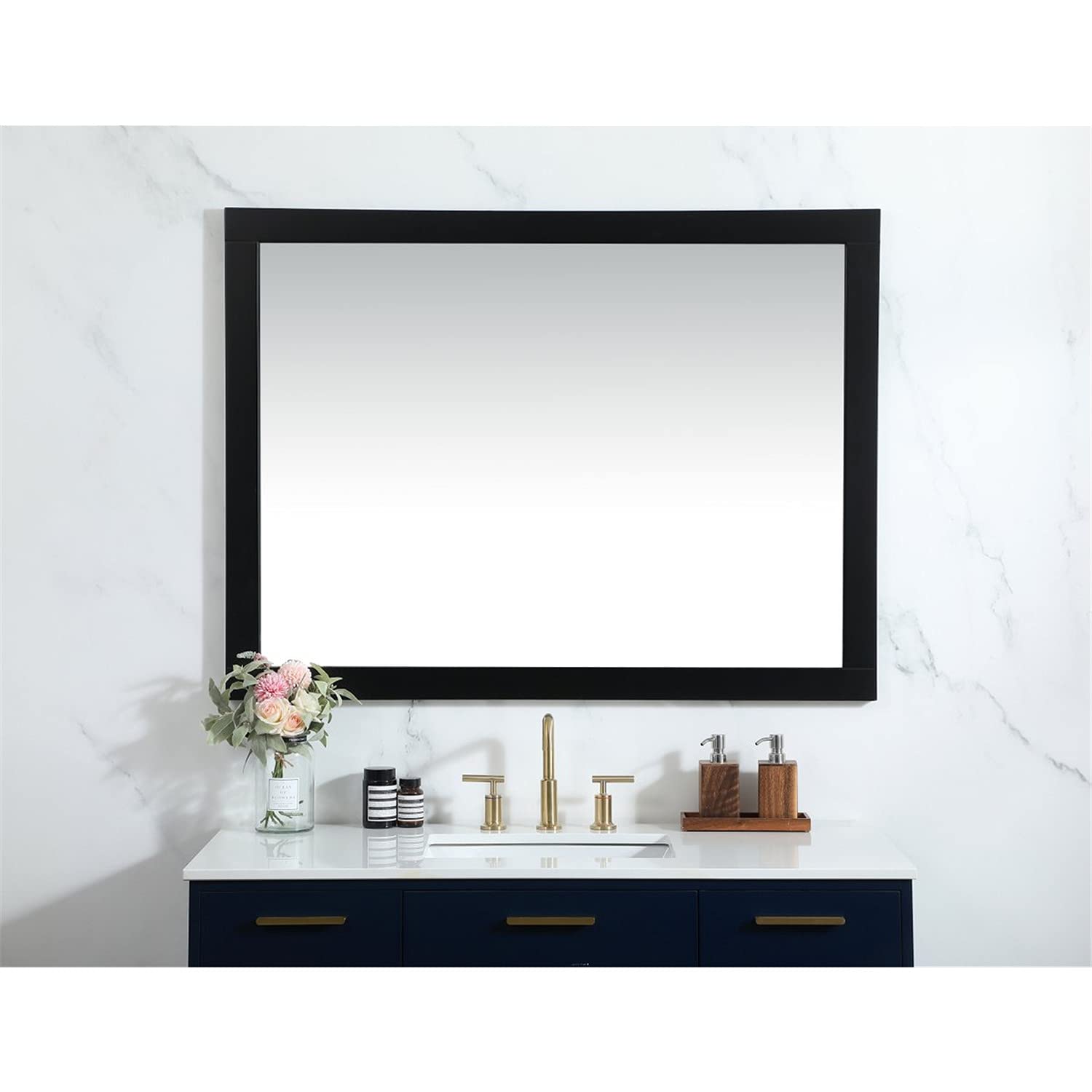 Elegant Black 48x36 Vanity Mirror - MDF & Metal for Bathroom Decor