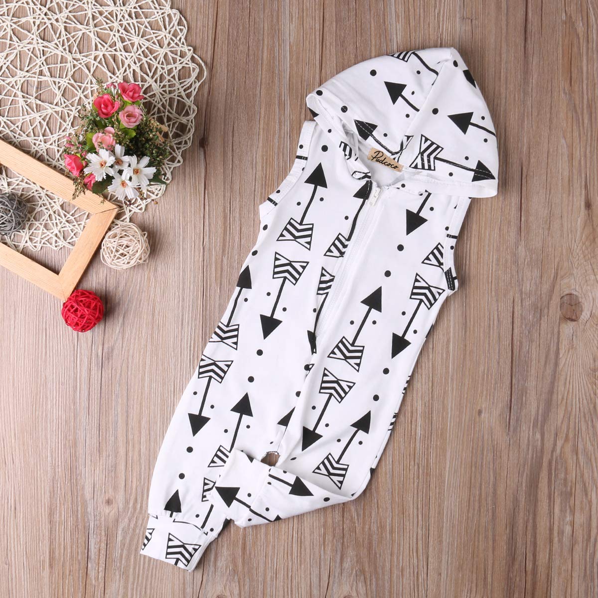 Baby Boy Sleeveless Arrow Hoodie Romper - Zipper Jumpsuit One-Piece Outfit for Summer | Playtime, Beach & Outdoor Activities