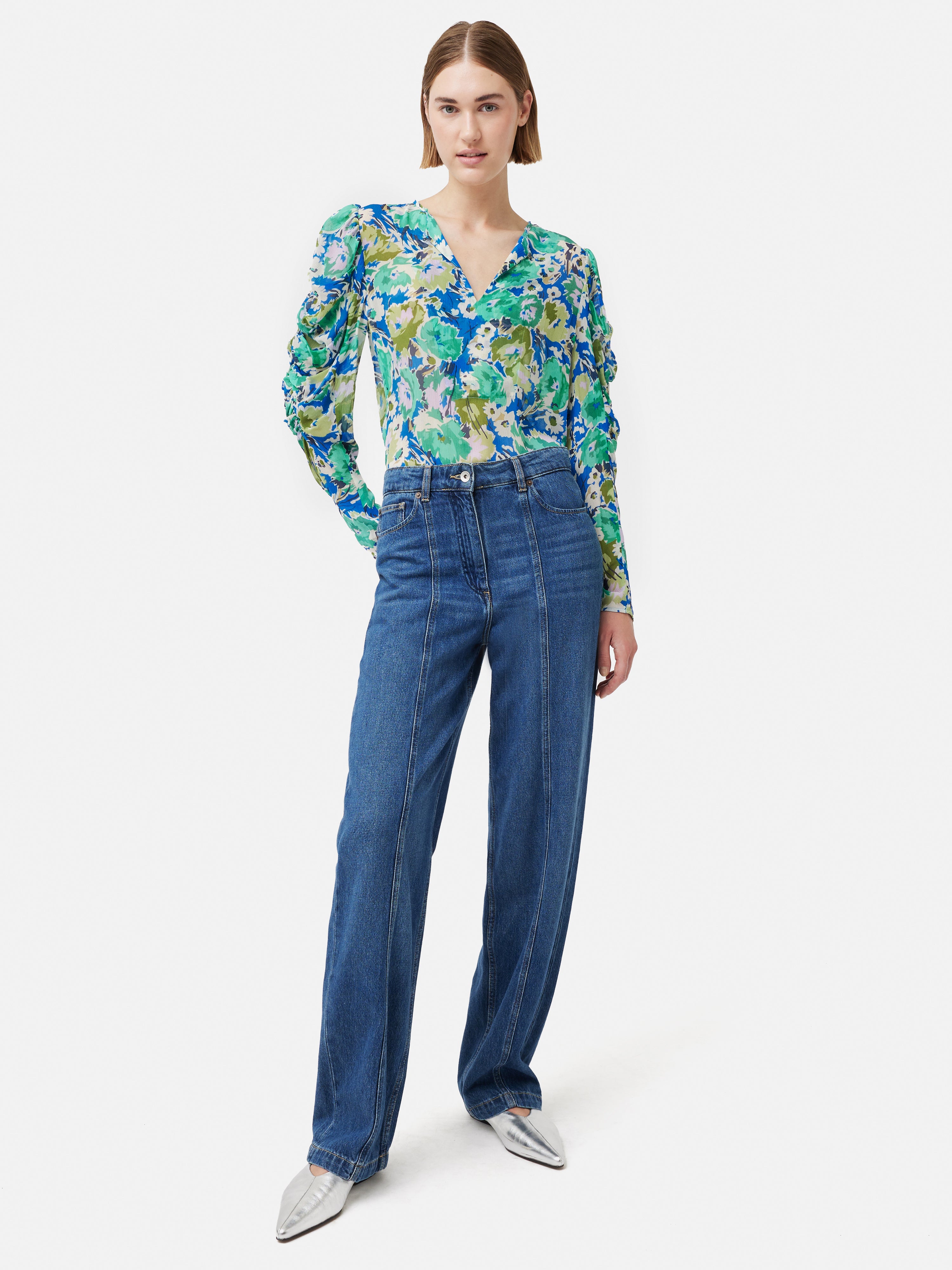Abstract Meadow Crinkle Top | Green Flowy Blouse for Women - Perfect for Casual Outings, Boho Chic Style & Summer Fashion