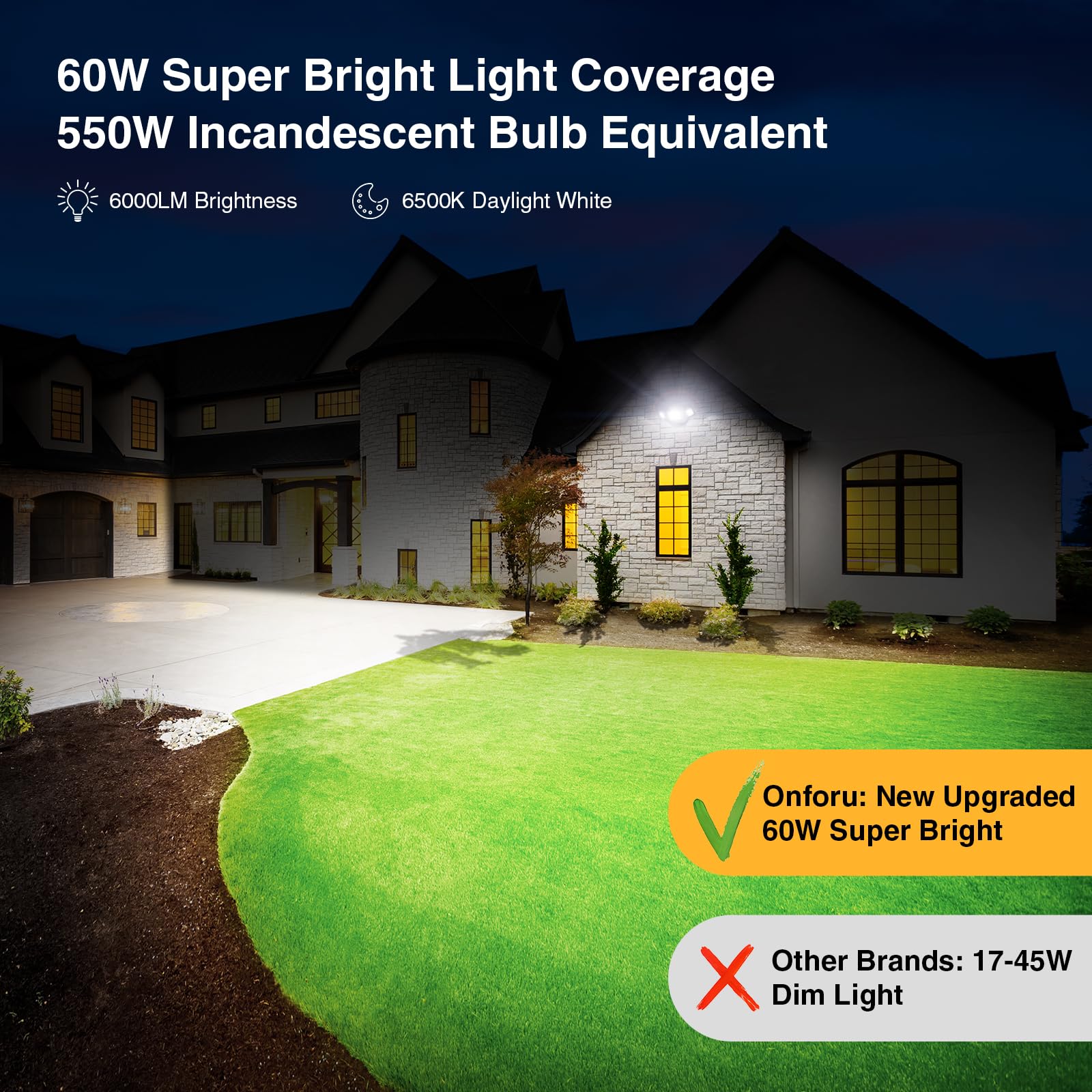 Onforu 60W & 100W LED Dusk to Dawn Security Lights - 6000LM-9000LM Outdoor Flood Lights with Photocell Sensor, IP65 Waterproof, 3 Adjustable Heads for Garage, Patio, Yard & Driveway Lighting