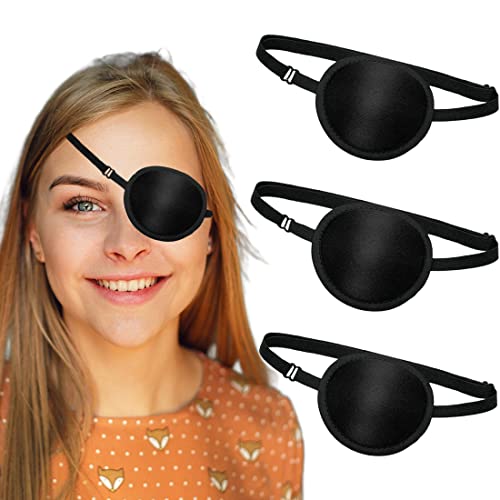 VEEJION 3D Adjustable Eye Patch Set (3 Pack) - Comfortable Left/Right Eye Cover for Adults & Kids - Halloween Costume Accessory - Perfect for Pirate Cosplay, Medical Recovery, and Sleep Therapy