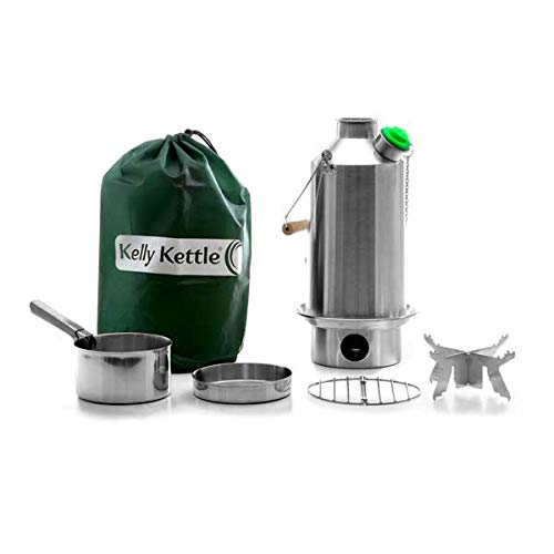 Kelly Kettle Base Camp Stainless Steel Camping Kettle 54oz (1.6L) - Lightweight Portable Water Boiler with Whistle - Perfect for Fishing, Hunting, Hiking & Survival Gear - Ideal for Outdoor Adventures, Emergency Preparedness & Backpacking Trips