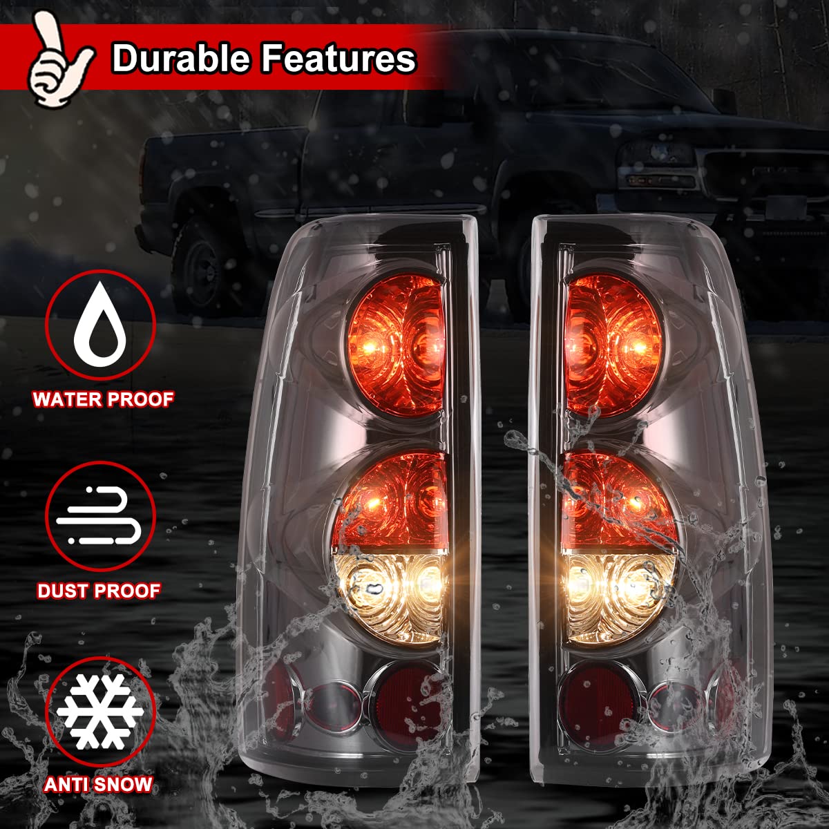Nixon Offroad LED Tail Lights for Chevy Silverado 1500 2500 3500 1999-2006 & GMC Sierra 1500 2500 3500 1999-2002 - Chrome/Smoke Lens Replacement Rear Lamps Assembly - Perfect for Off-Roading, Truck Upgrades & Nighttime Safety