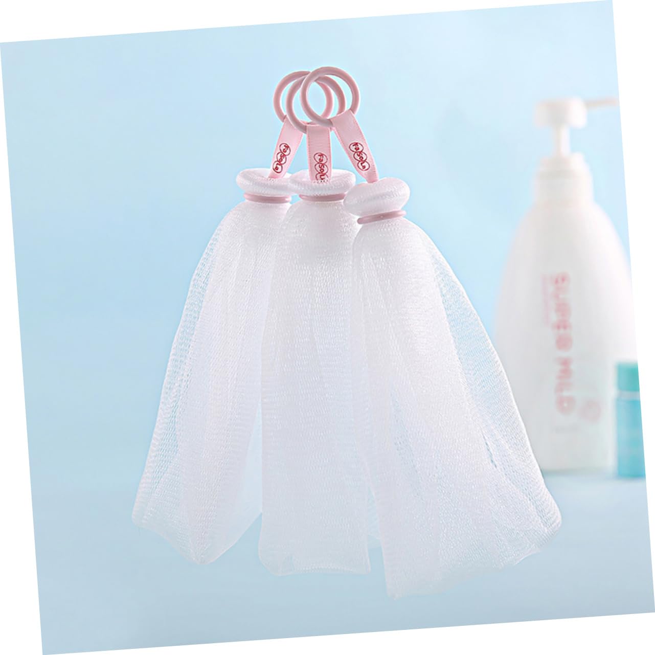 2-Pack White PP Soap Net Scrubber Pouch - Travel Soap Holder, Face Cleansing Foaming Net, Wash Wand for Shower & Bathroom Use