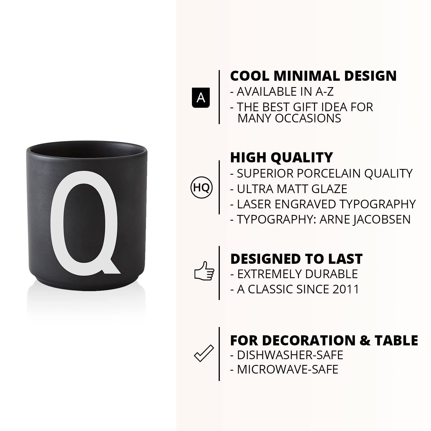 Personalized Monogram Coffee Mug with Initial A-Z | 11 oz Porcelain Tea Cup for Men & Women | Unique Christmas & Thanksgiving Gift for Her, Him, Friends | Perfect for Home, Office & Holiday Gifting | Black Design Letters Mug