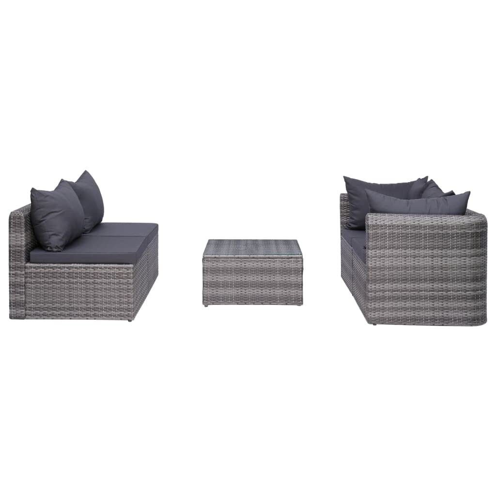 CHARMMA 5-Piece Gray Poly Rattan Patio Sofa Set with Weather-Resistant Cushions & Throw Pillows - Outdoor Furniture for Garden, Poolside, and Backyard Relaxation (58.4KG)