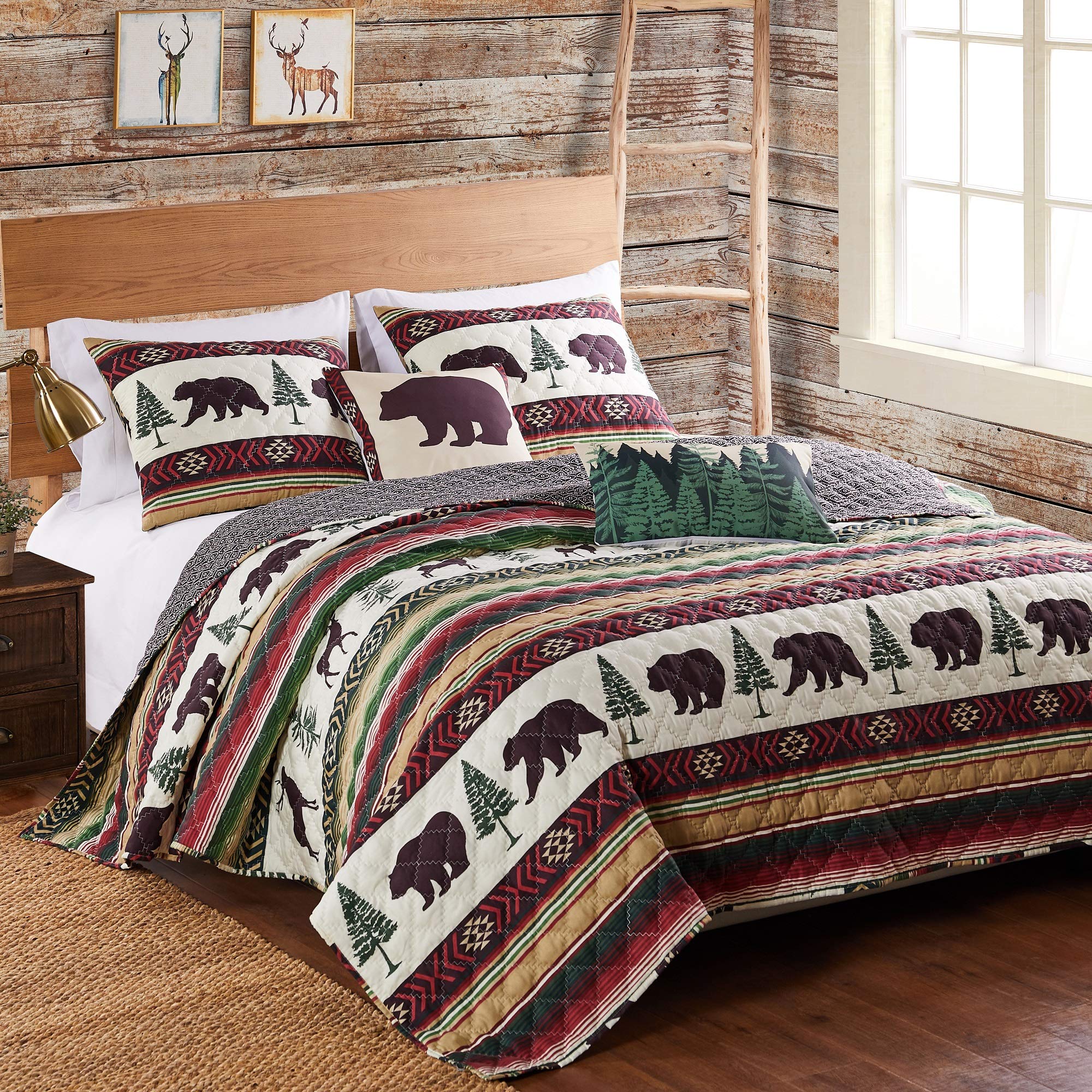 Yosemite National Park Campfire Themed 3-Piece Quilt and Pillow Sham Set - King/California King Size - Cozy Bedding for Cabin Retreats & Outdoor Enthusiasts