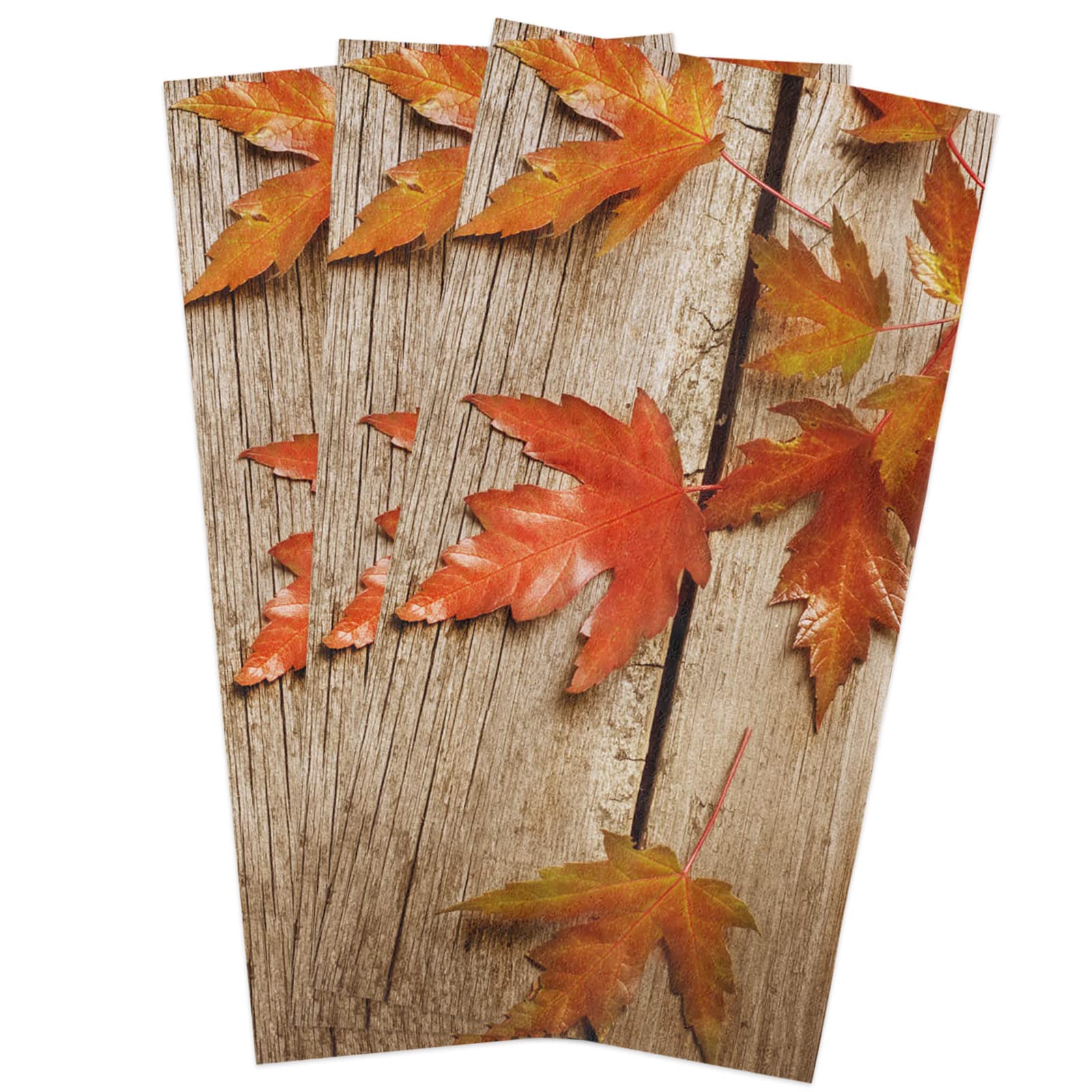 Dadabutydecor Fall Maple Leaves Vintage Dish Cloths - Soft, Absorbent & Reusable Kitchen Towels (Pack of 3, 18x28 Inches) for Washing Dishes, Counter Cleaning & Household Chores