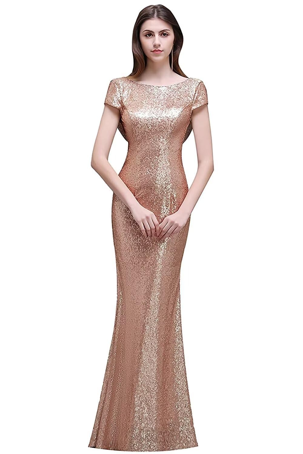 MisShow Women's Gold Sequin Mermaid Prom Dress - Elegant Long Evening Gown for Bridesmaid, Formal Cocktail Party & Special Occasions | Perfect for Weddings, Galas & Red Carpet Events